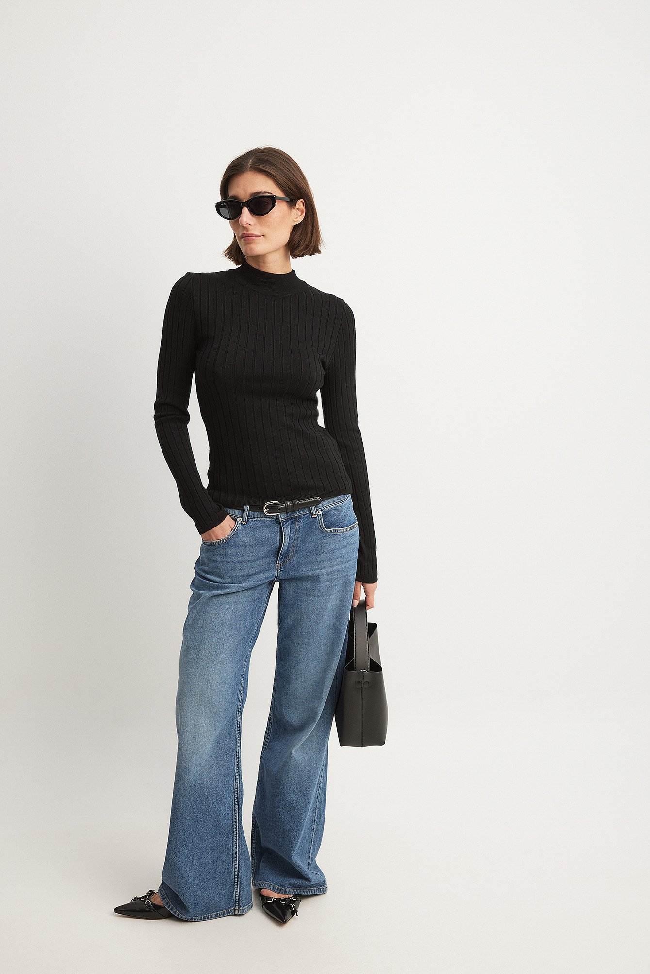 NA-KD Long Sleeve Wide Ribbed Knitted Top - Tops - Black - XX-Small - NA-KD / NAKD