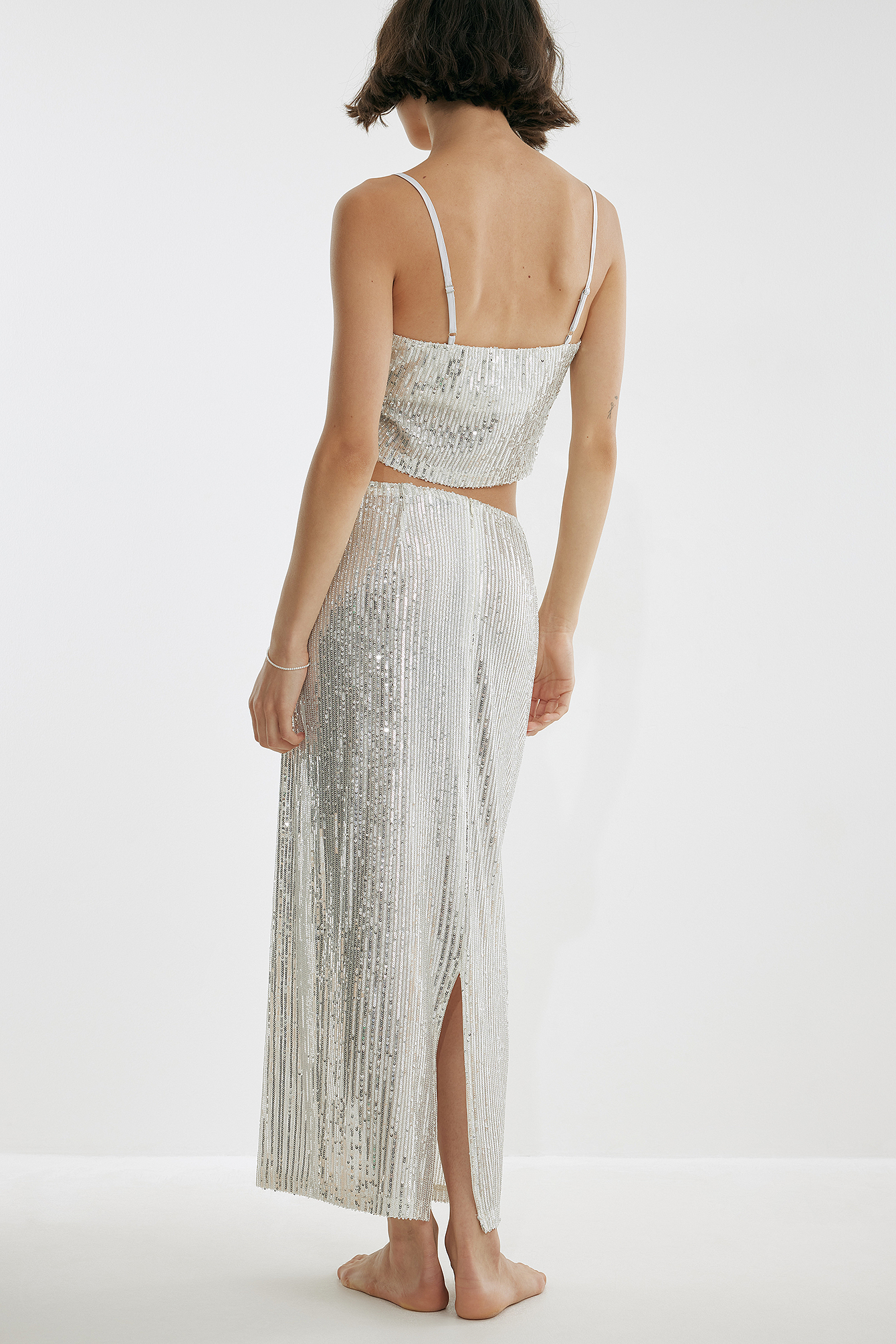 Long Slit Sequin Skirt Silver | na-kd.com