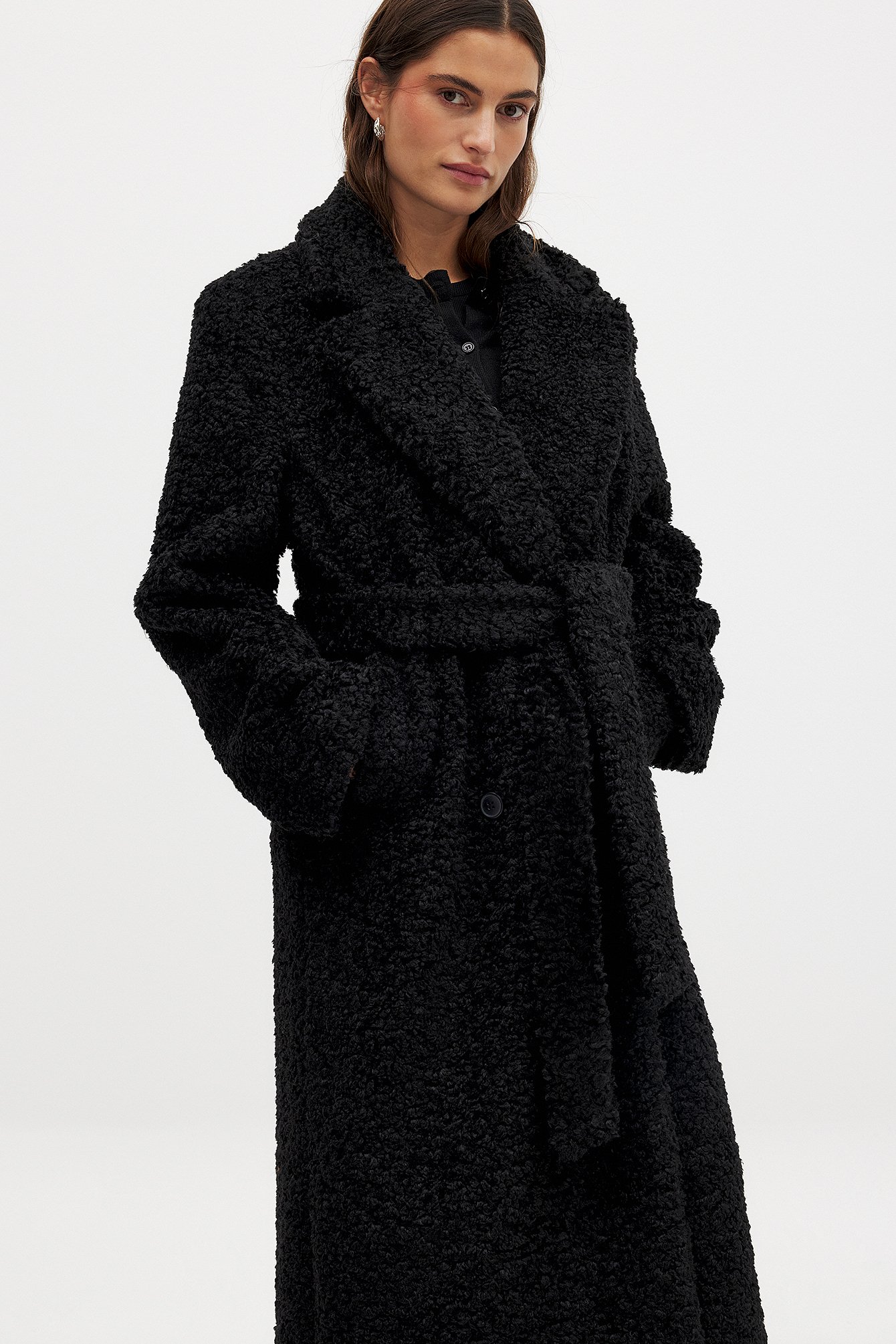 NA-KD Long Teddy Coat - Coats - Black - EU 34 - NA-KD / NAKD