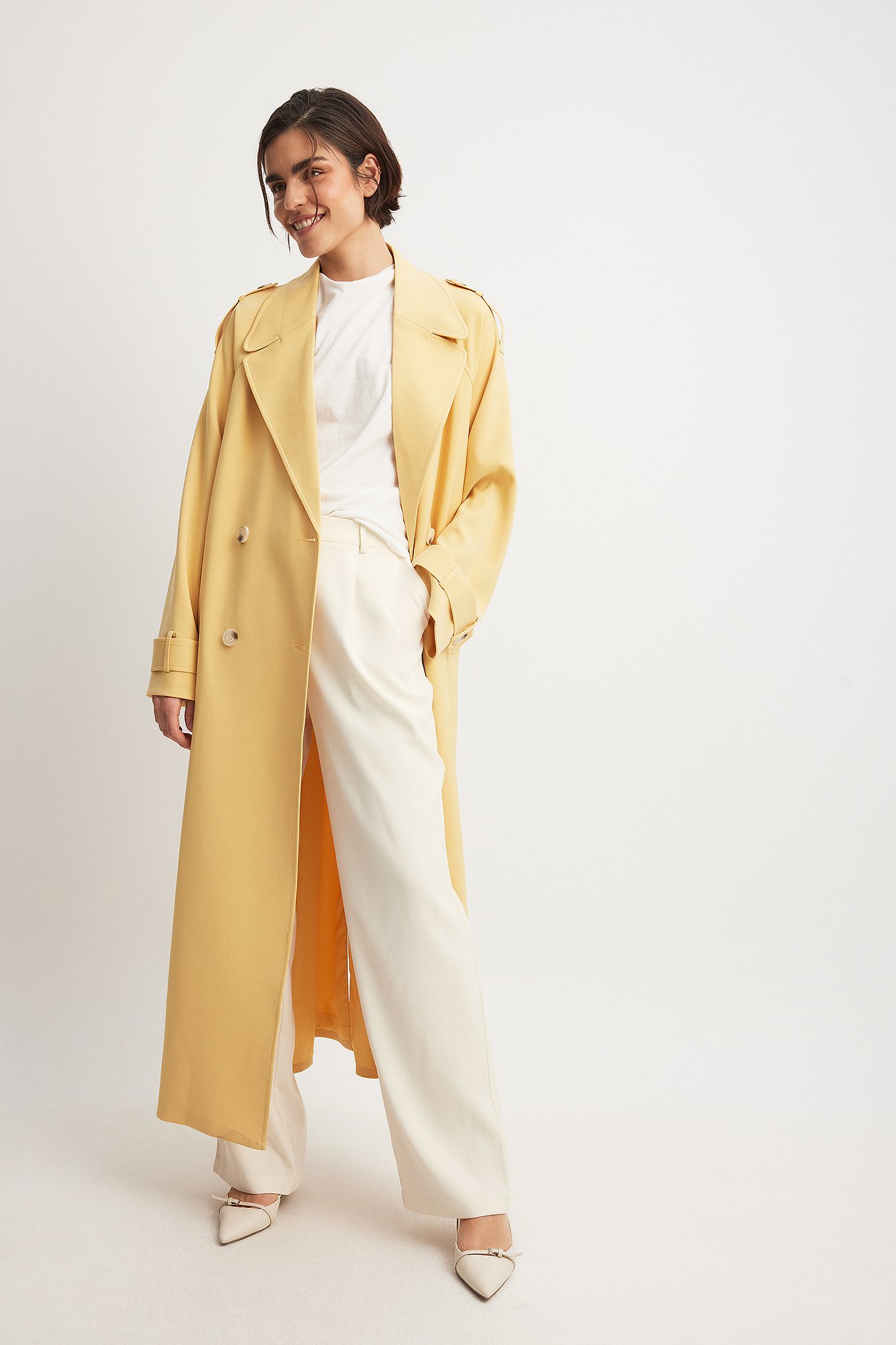 Long yellow trench coat best sale