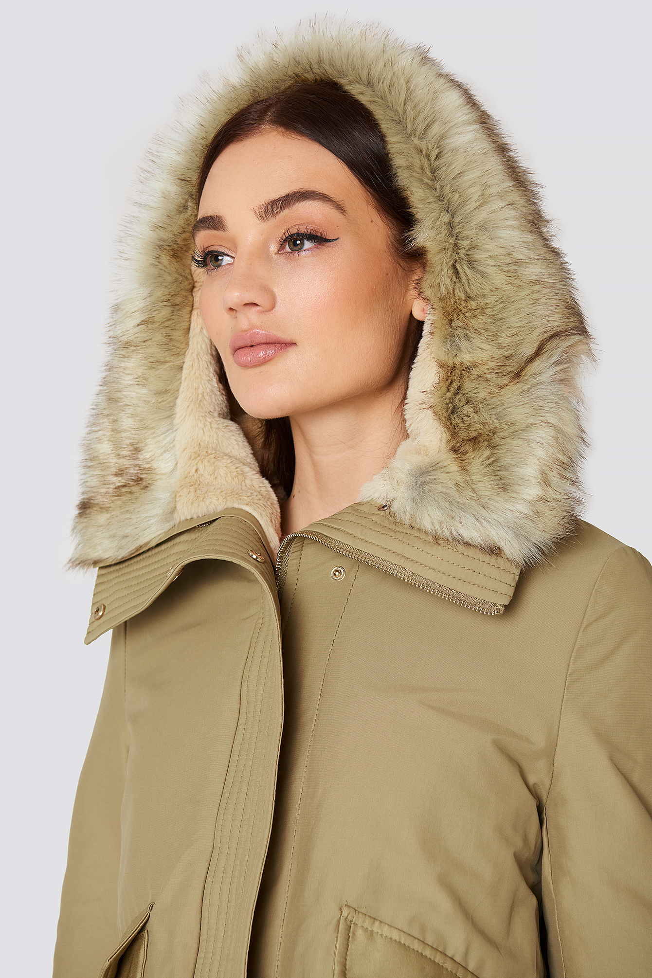 Furry Hooded Parka Beige | na-kd.com