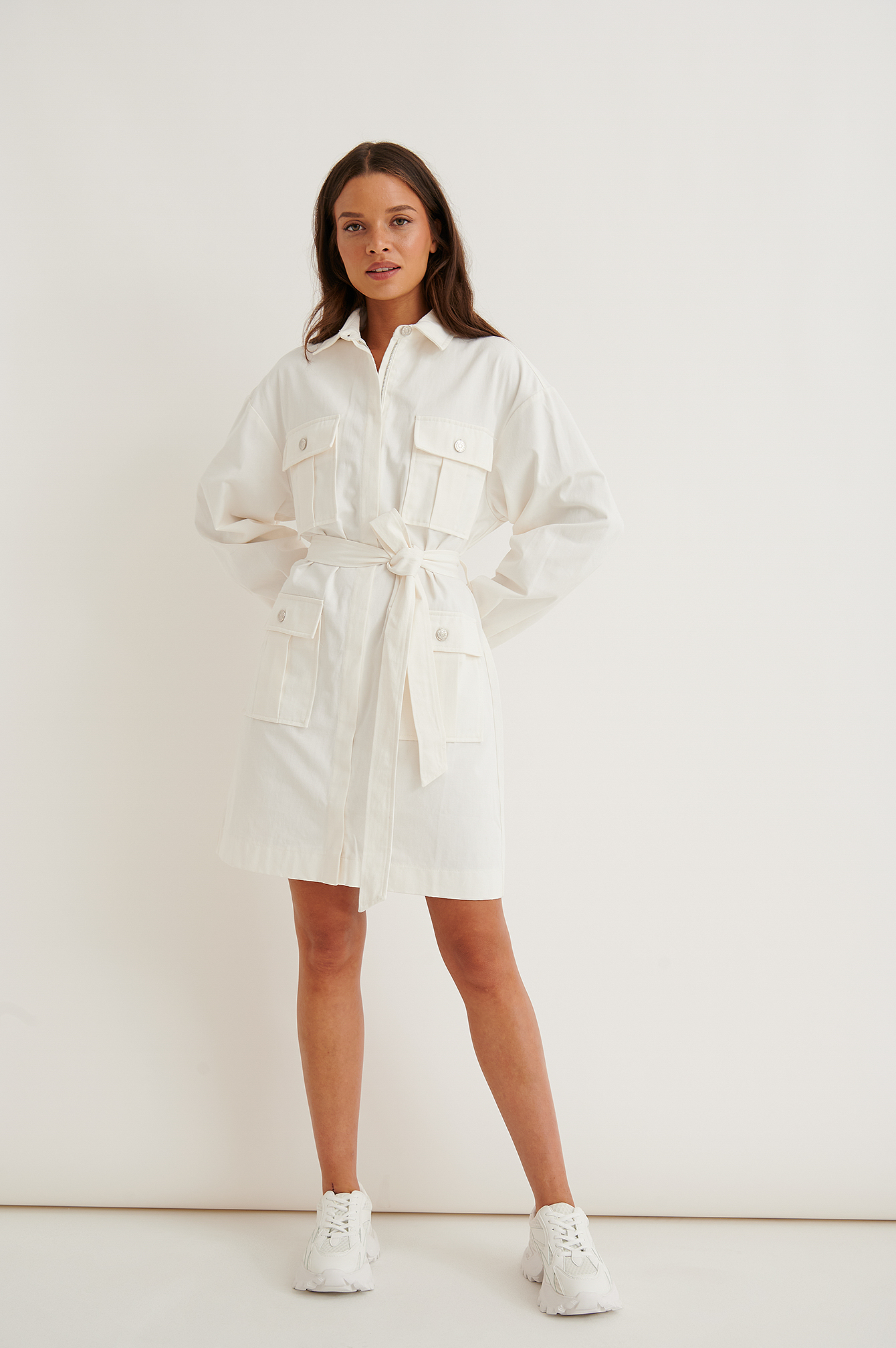 Pocket Detail Shirt Dress White Na