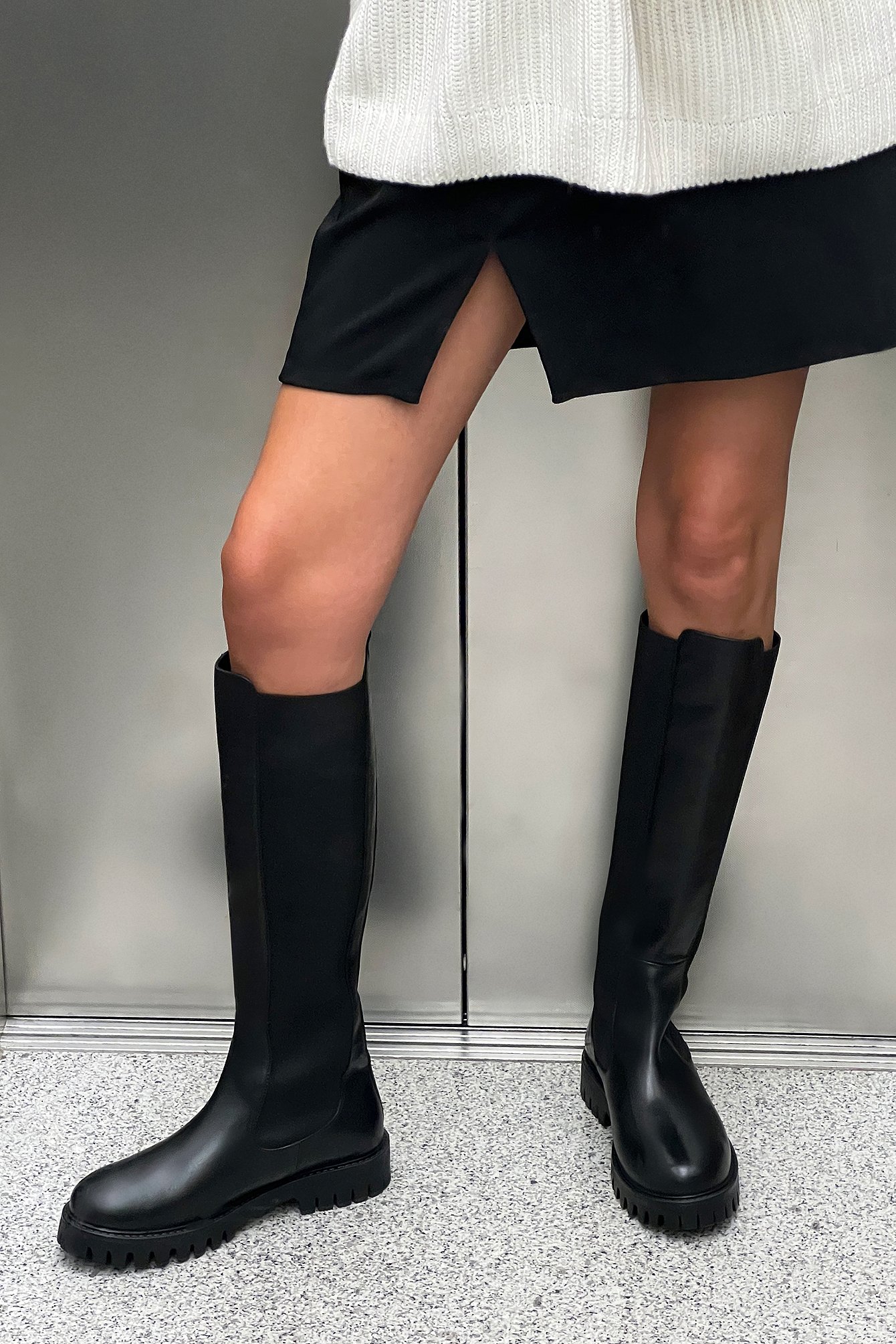 Knee High Leather Elastic Boots Black | NA-KD