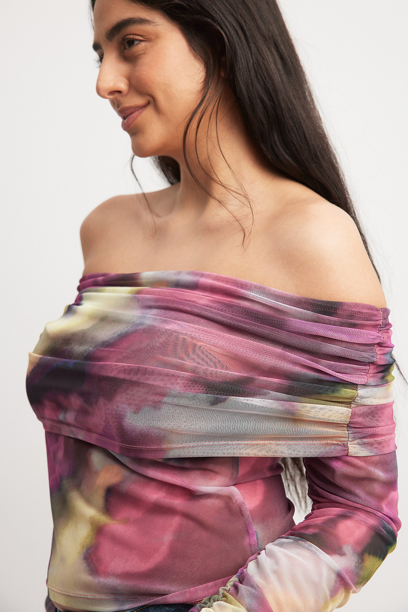 Mesh Off Shoulder Top - Multicolor