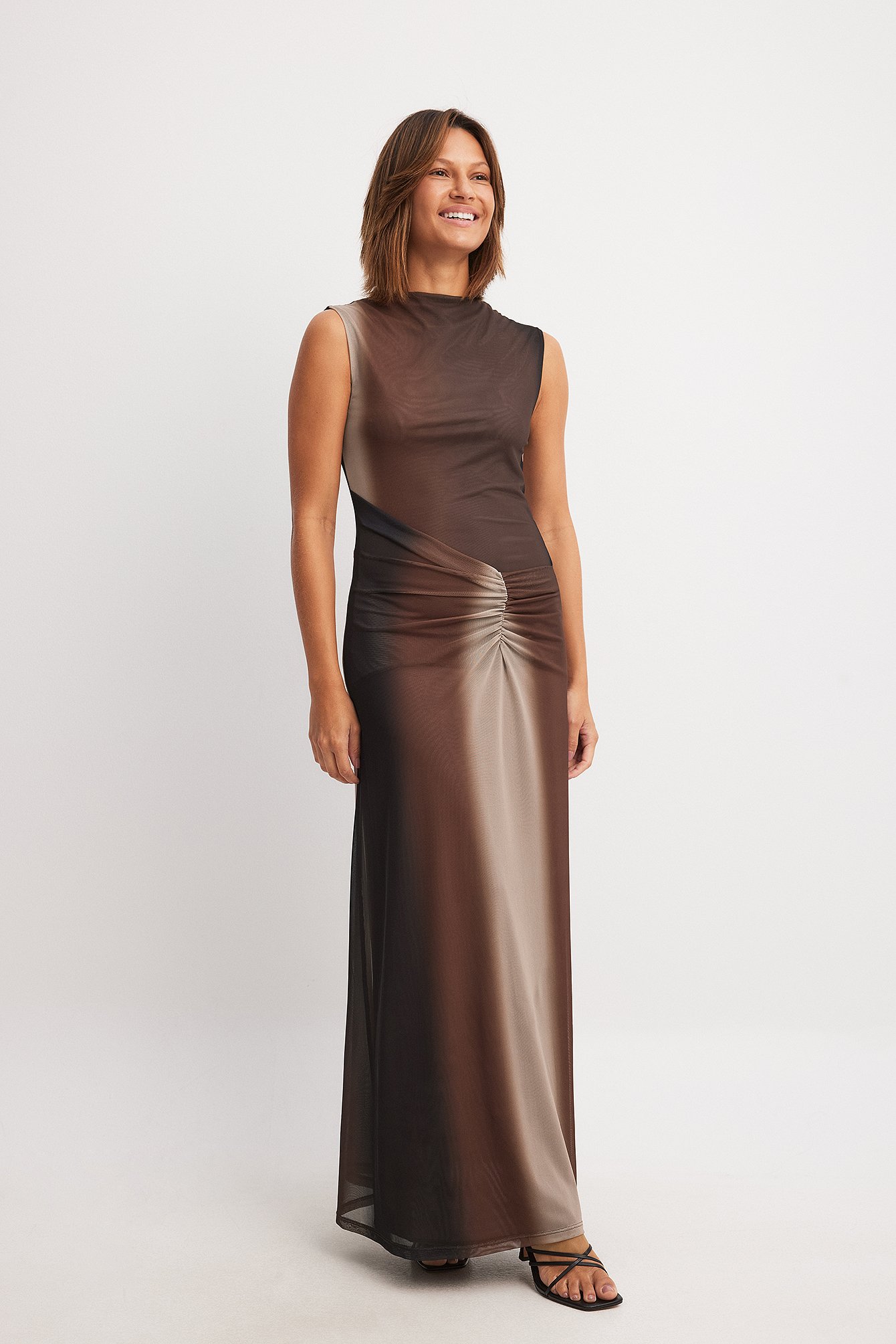 Mesh Sleeveless Maxi Dress - Brown