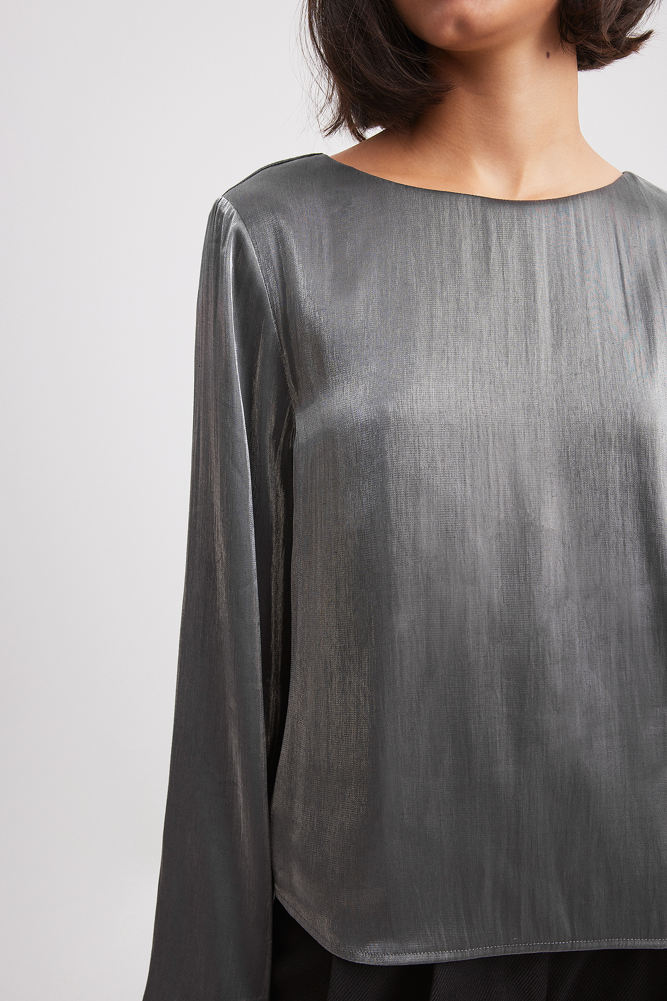 Metallic Sheer LS Top Grey | NA-KD