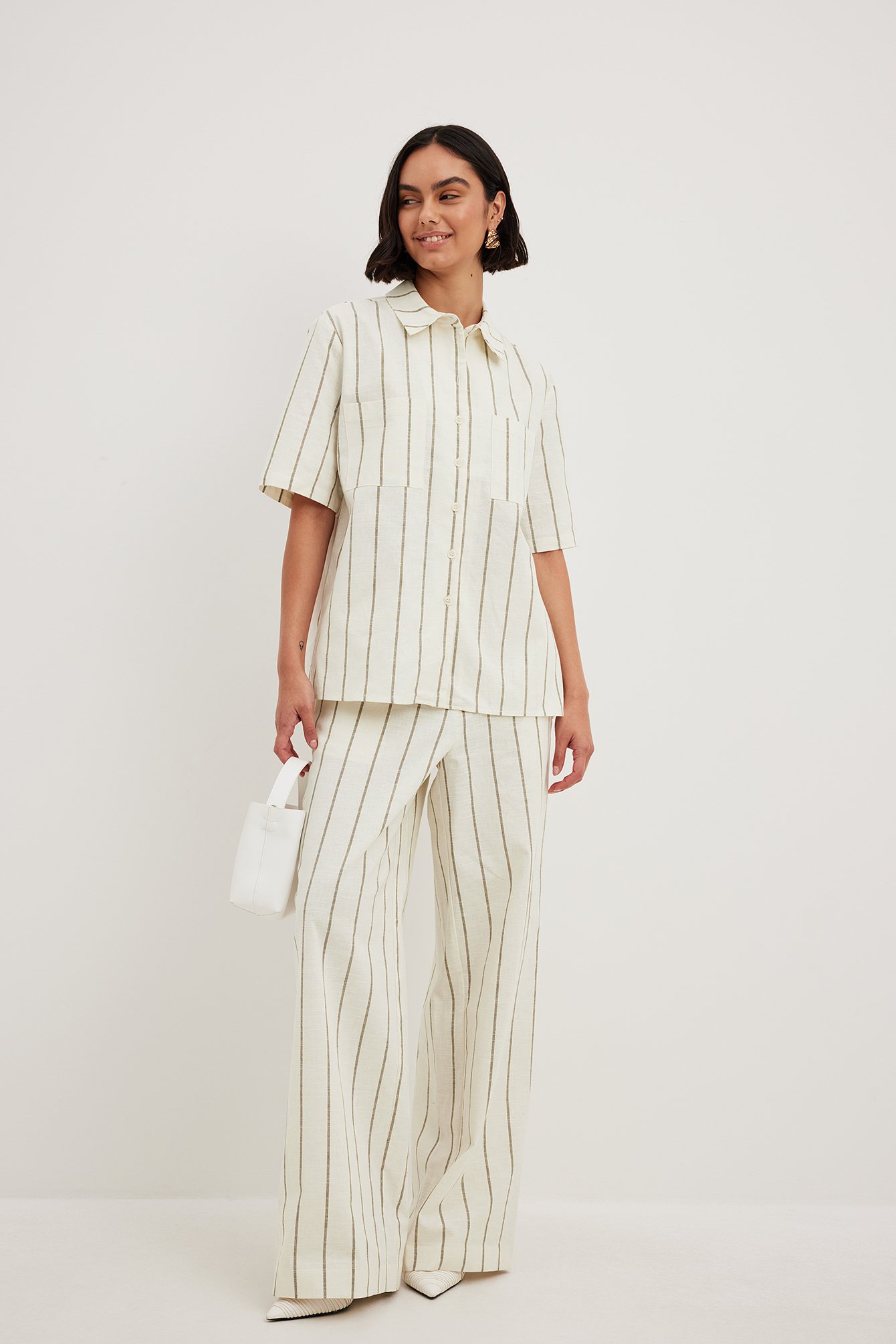 Linen Blend Mid Waist Trousers Stripe | NA-KD
