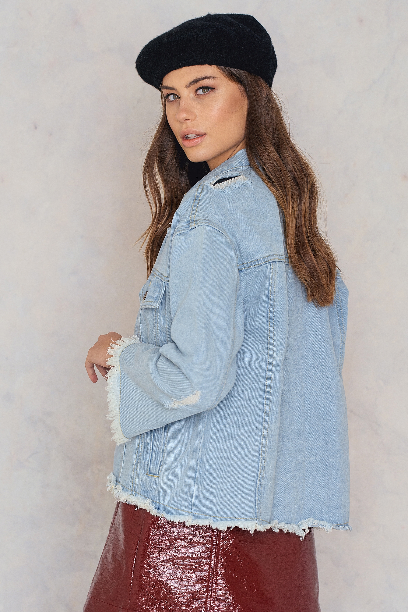 Fray Hem Denim Jacket Blauw Na