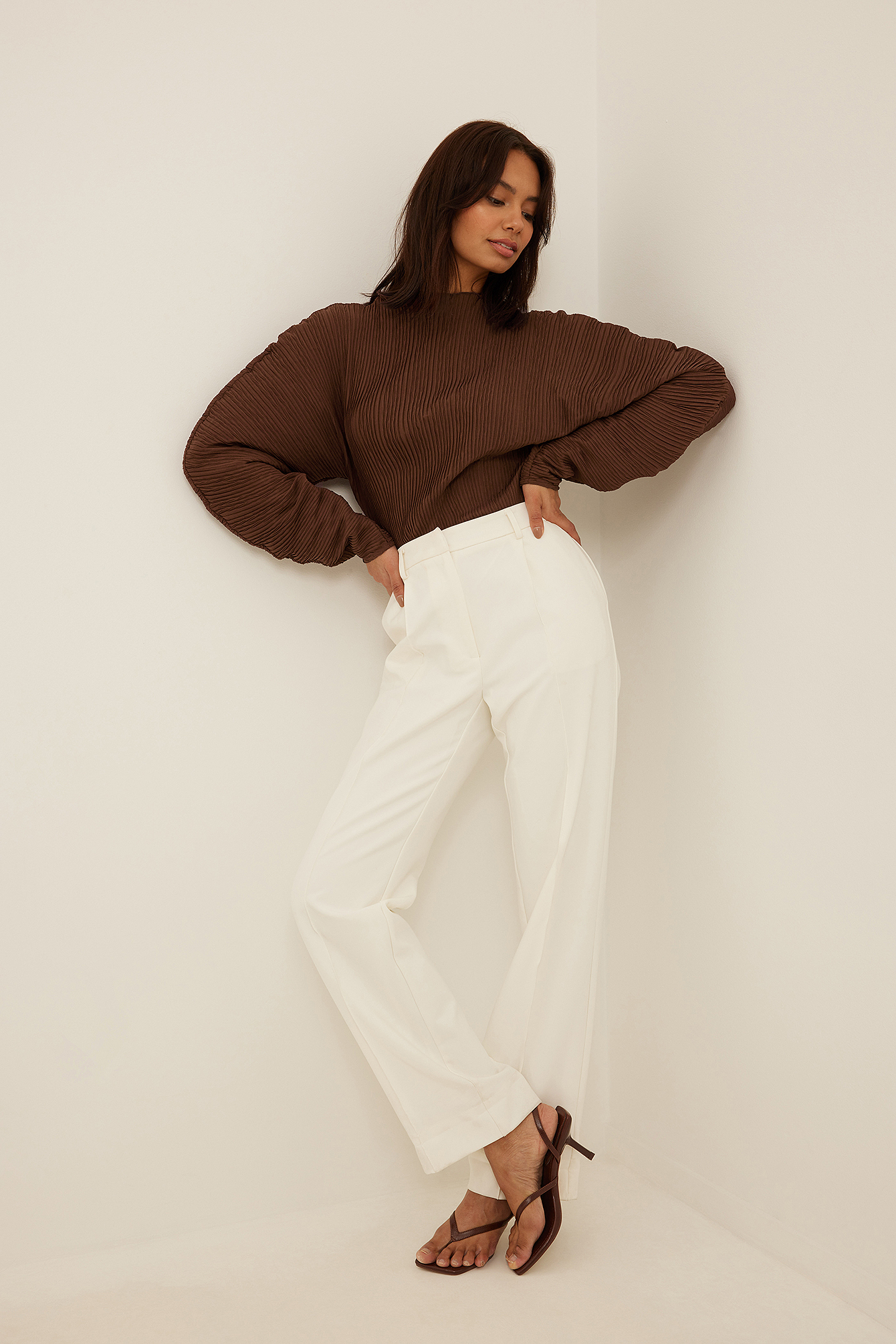 Pleated Volume Blouse Brown | NA-KD