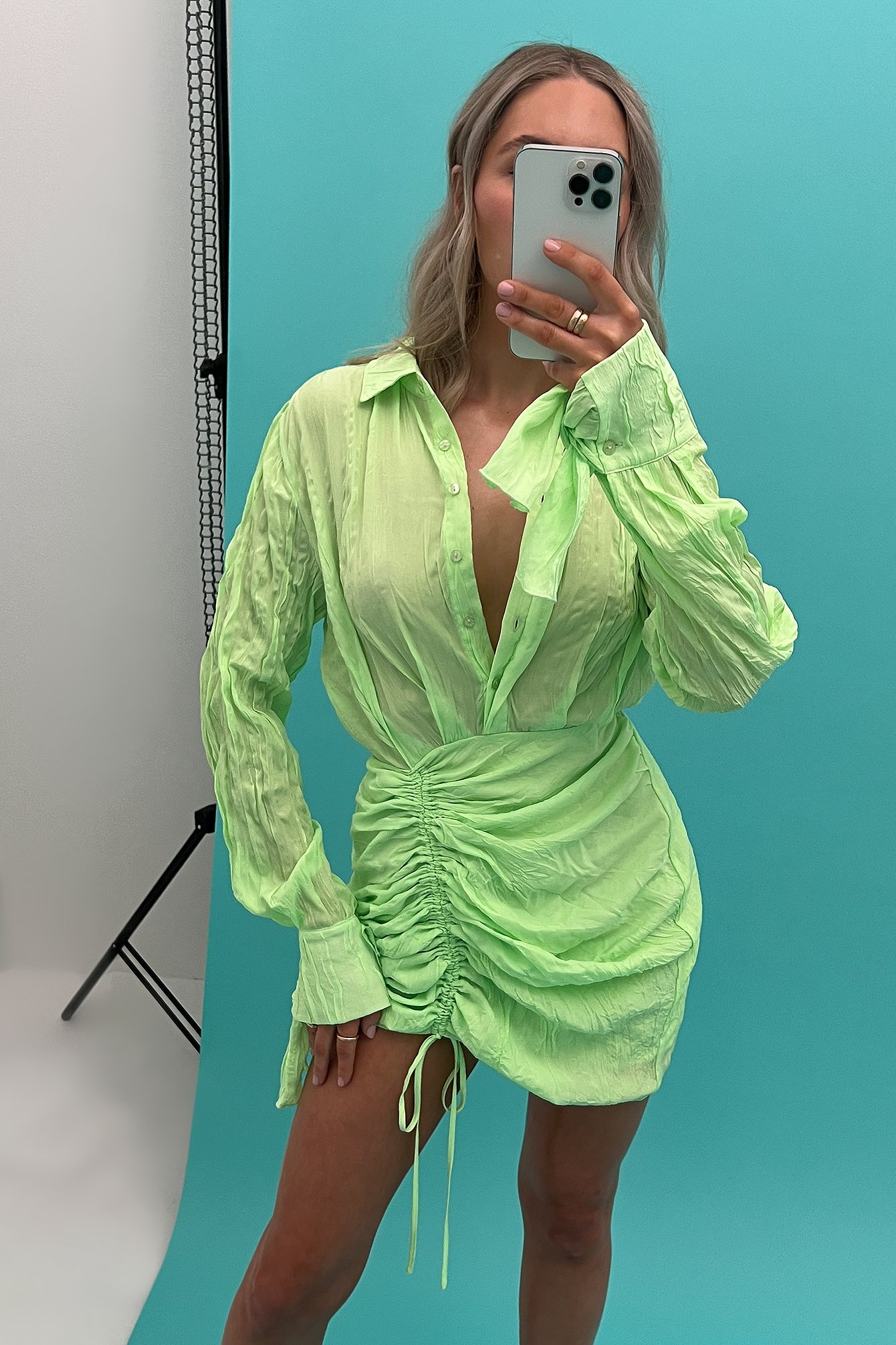 Structured Drawstring Mini Dress Green Na 