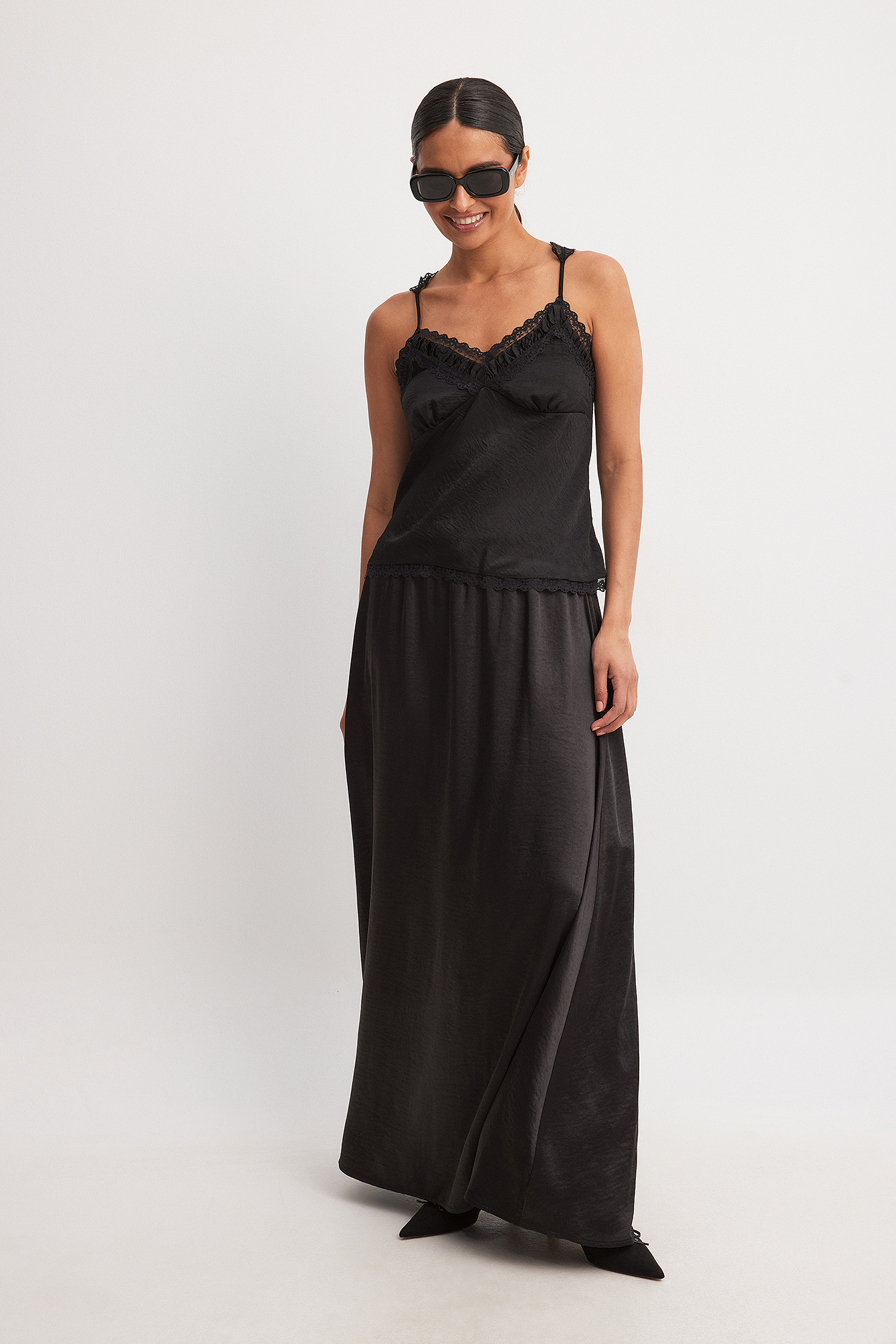 Drawstring Satin Maxi Skirt Black | NA-KD