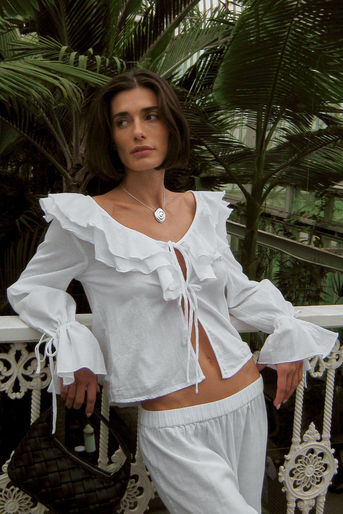 NA-KD Frilled Neck Linen Blend Blouse - Festival Outfits - White - EU 42 - NA-KD / NAKD