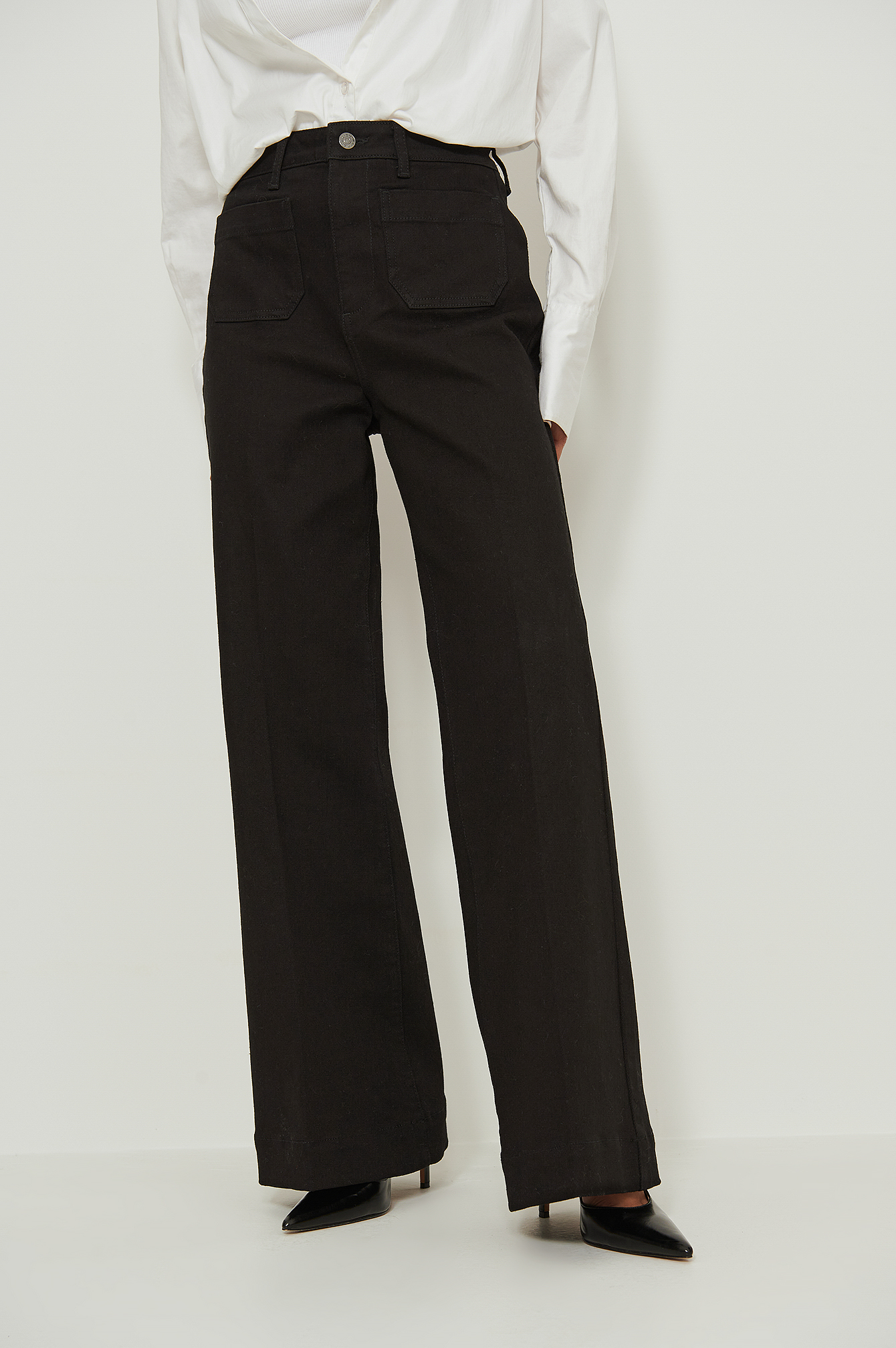 Organic 70´s Front Pocket Wide Leg Jeans Black | na-kd.com