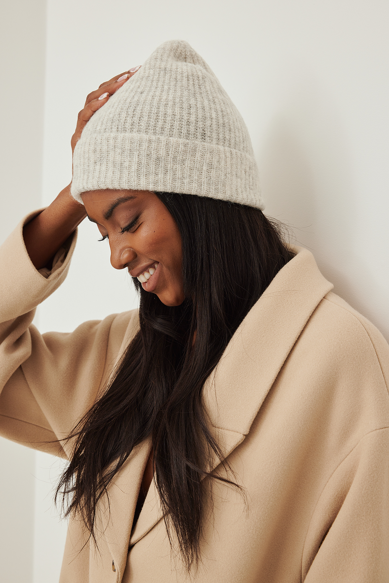 Bonnet à effets de maille en laine et alpaga mélangés Gris Chine