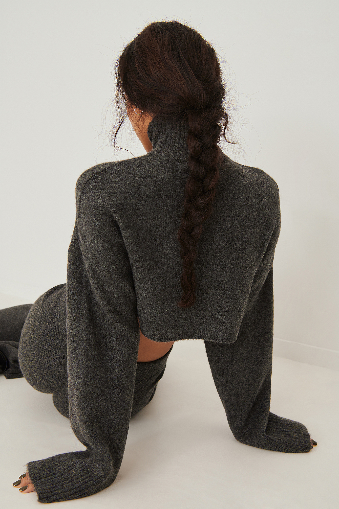 Cropped Knitted Sweater Grey Na