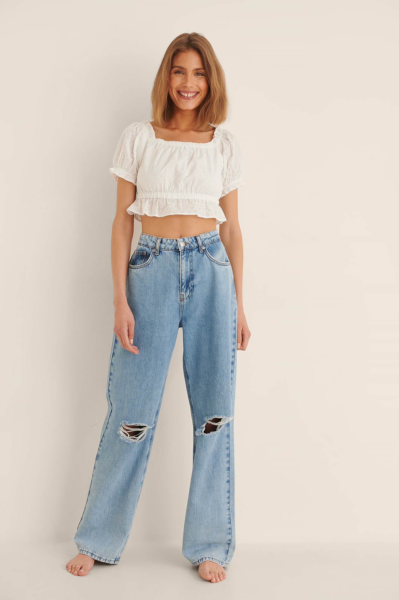 Organic Anglaise Cropped Top White | na-kd.com