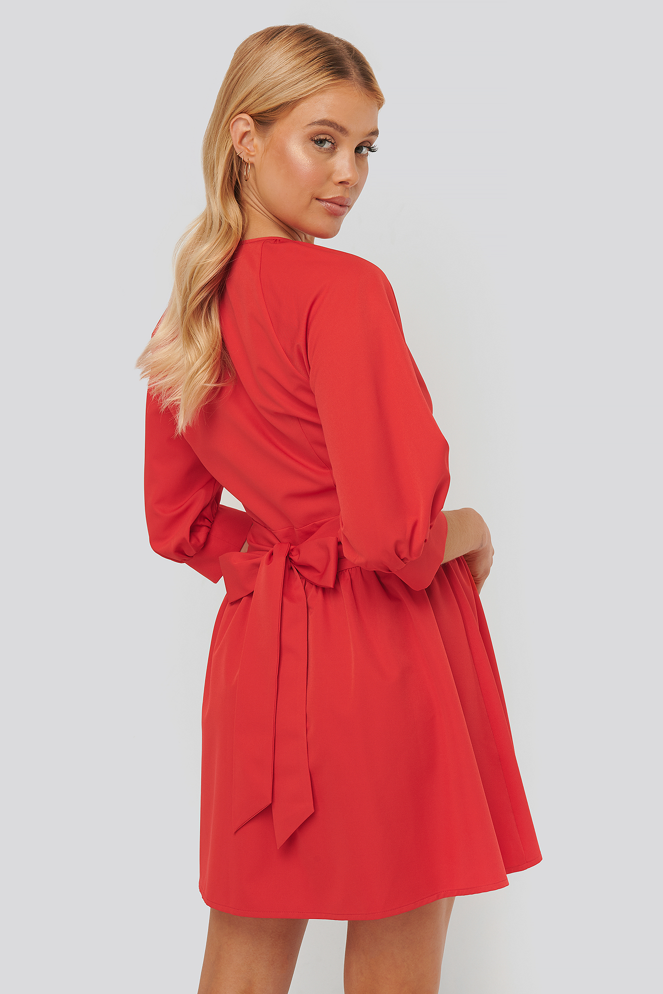 Balloon Sleeve Belted Mini Dress Red | NA-KD