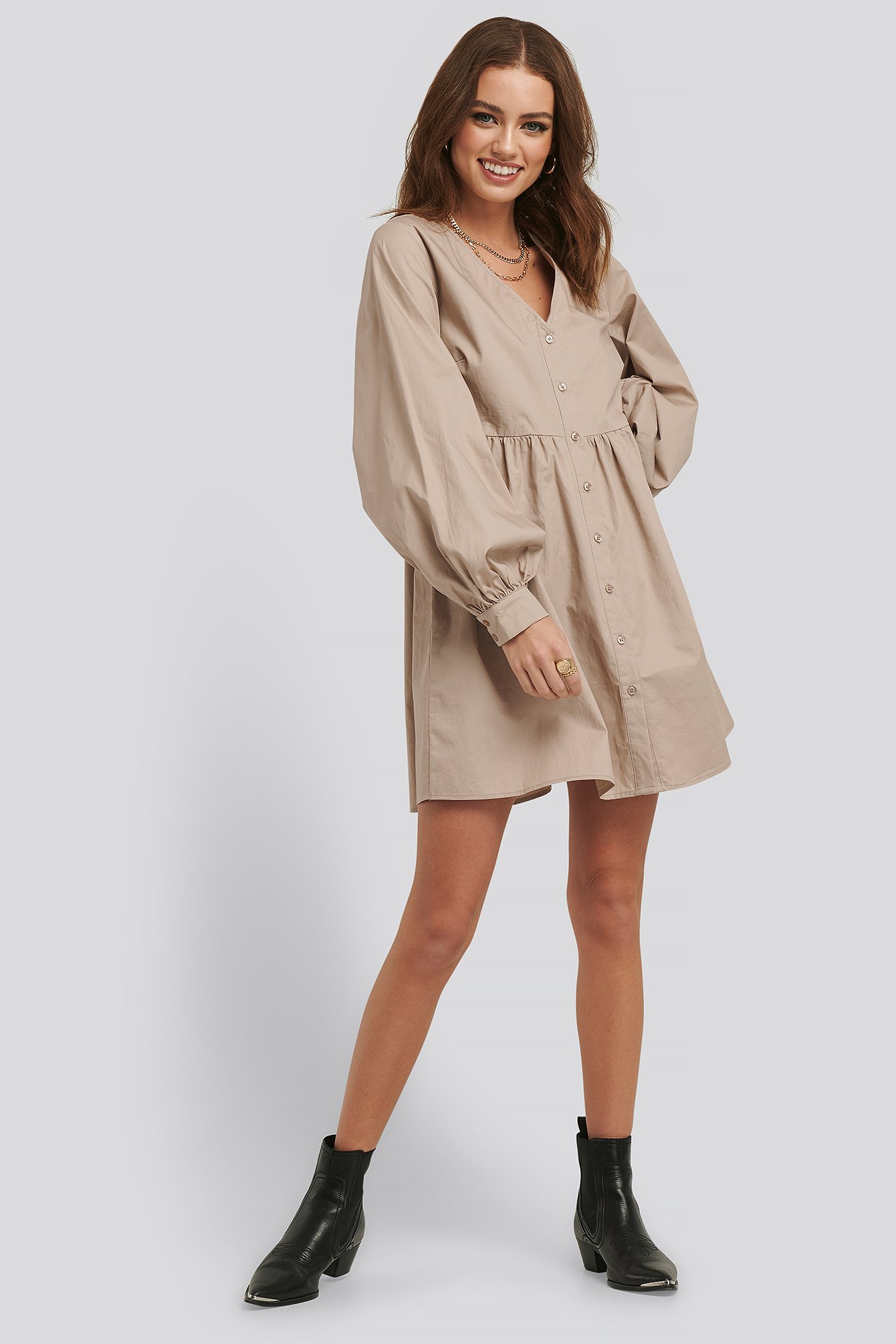 balloon sleeve mini shirt dress