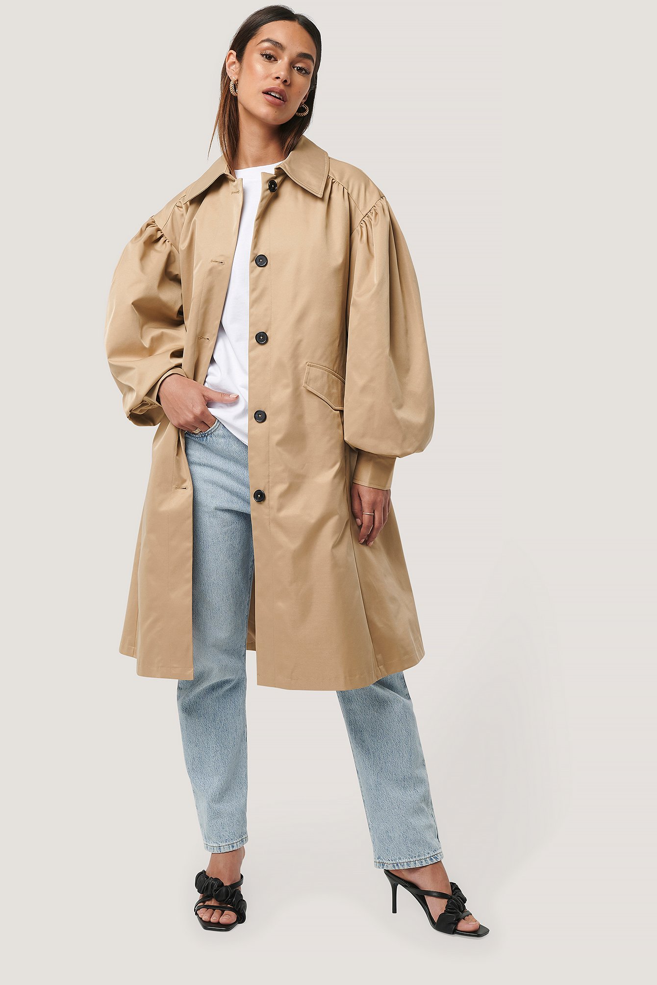 Balloon Sleeve Trench Coat Beige | na-kd.com