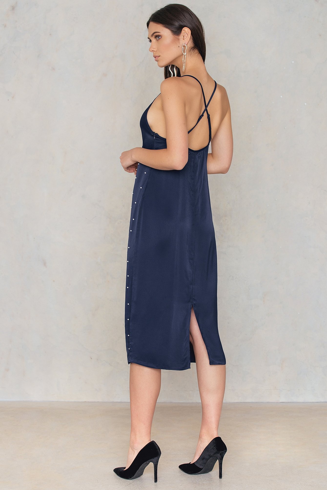 midnight blue slip dress