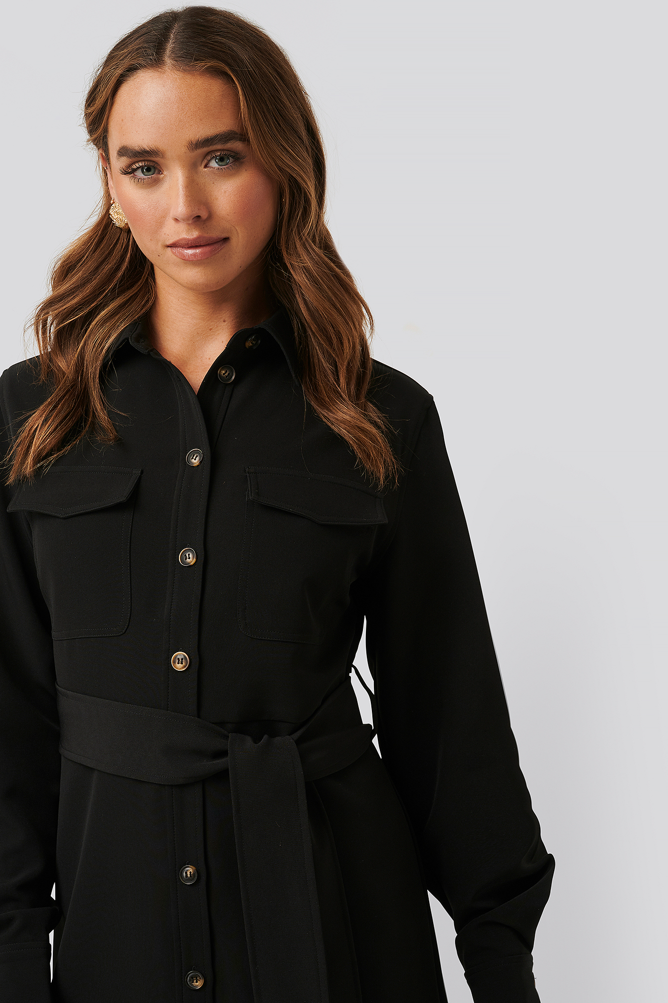 Belted Long Shirt Dress Black | na-kd.com