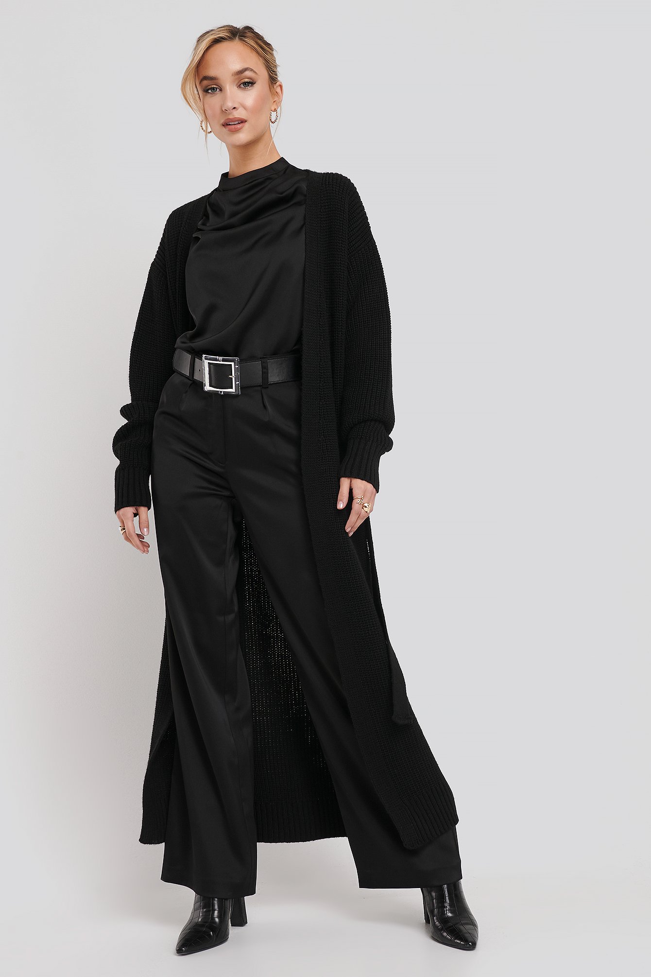 Belted Maxi Cardigan Black | na-kd.com