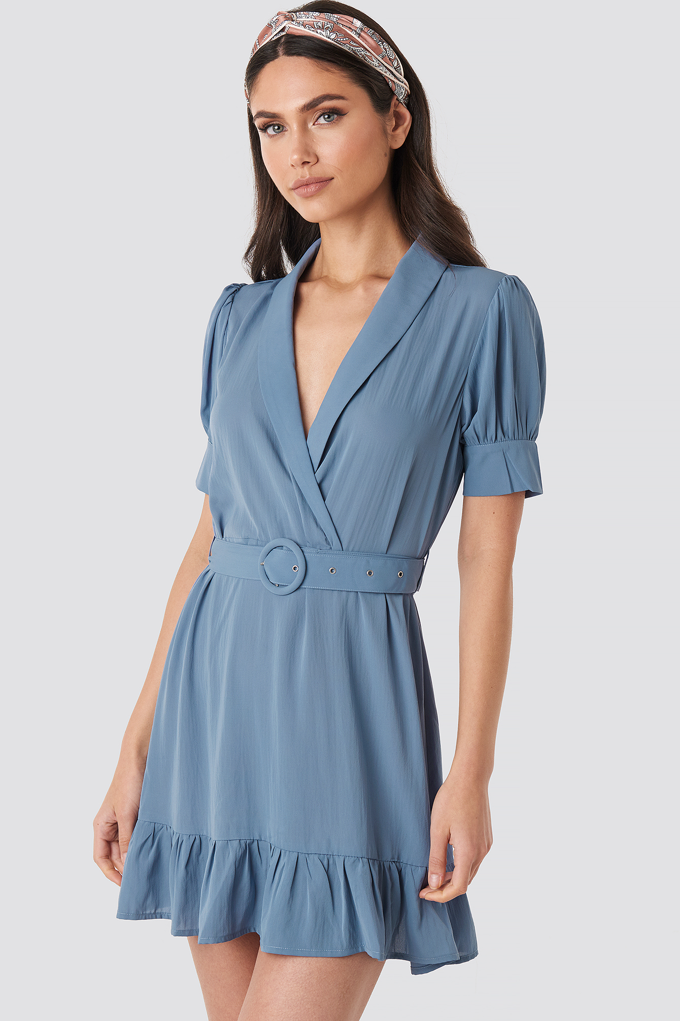 puff sleeve belted shirt dress