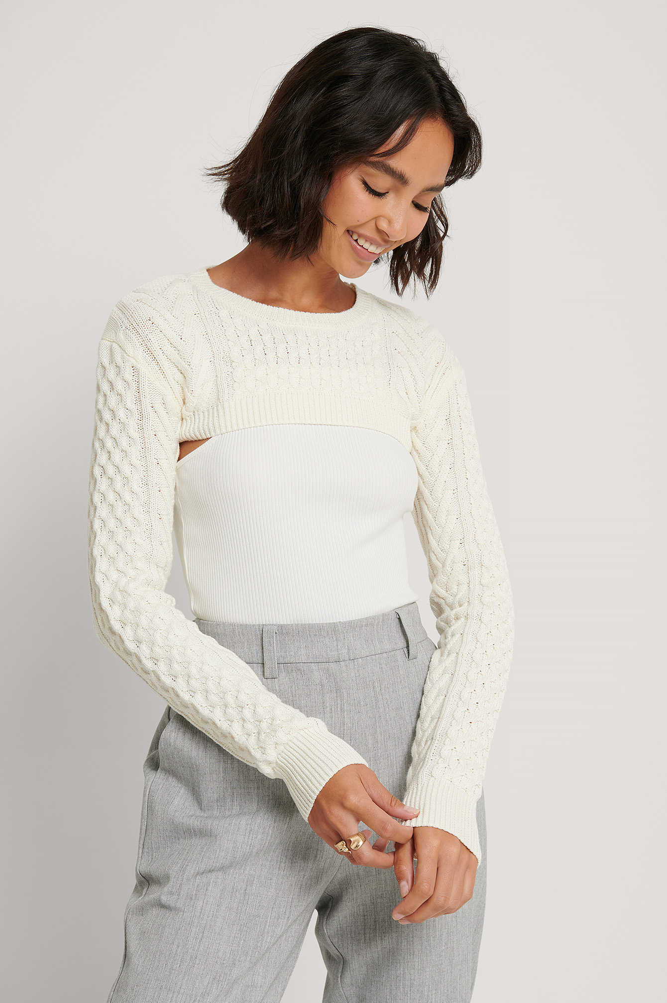 Organic Bolero Knitted Sweater Offwhite | na-kd.com