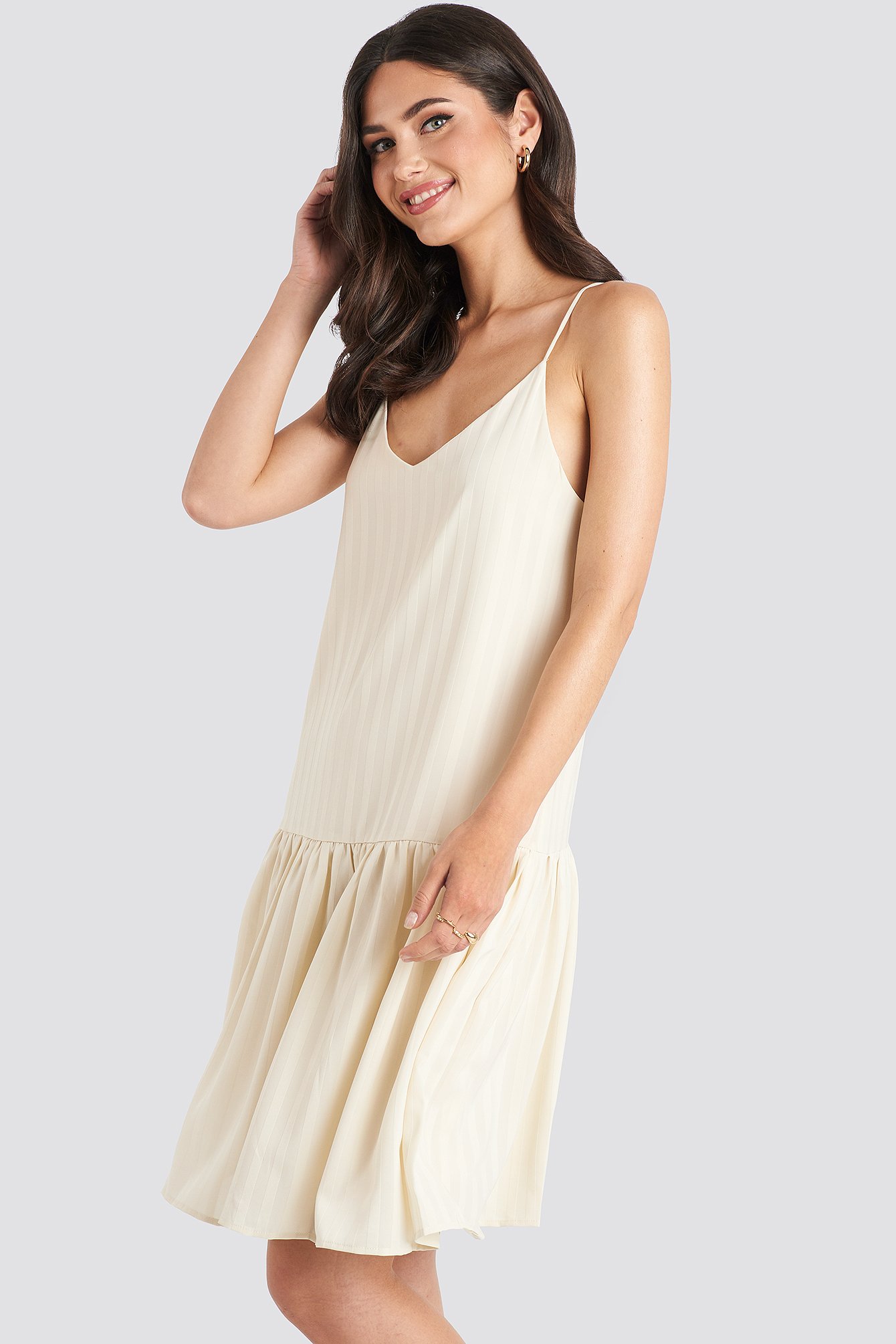 Bottom Flounce Striped Dress Nude | na-kd.com