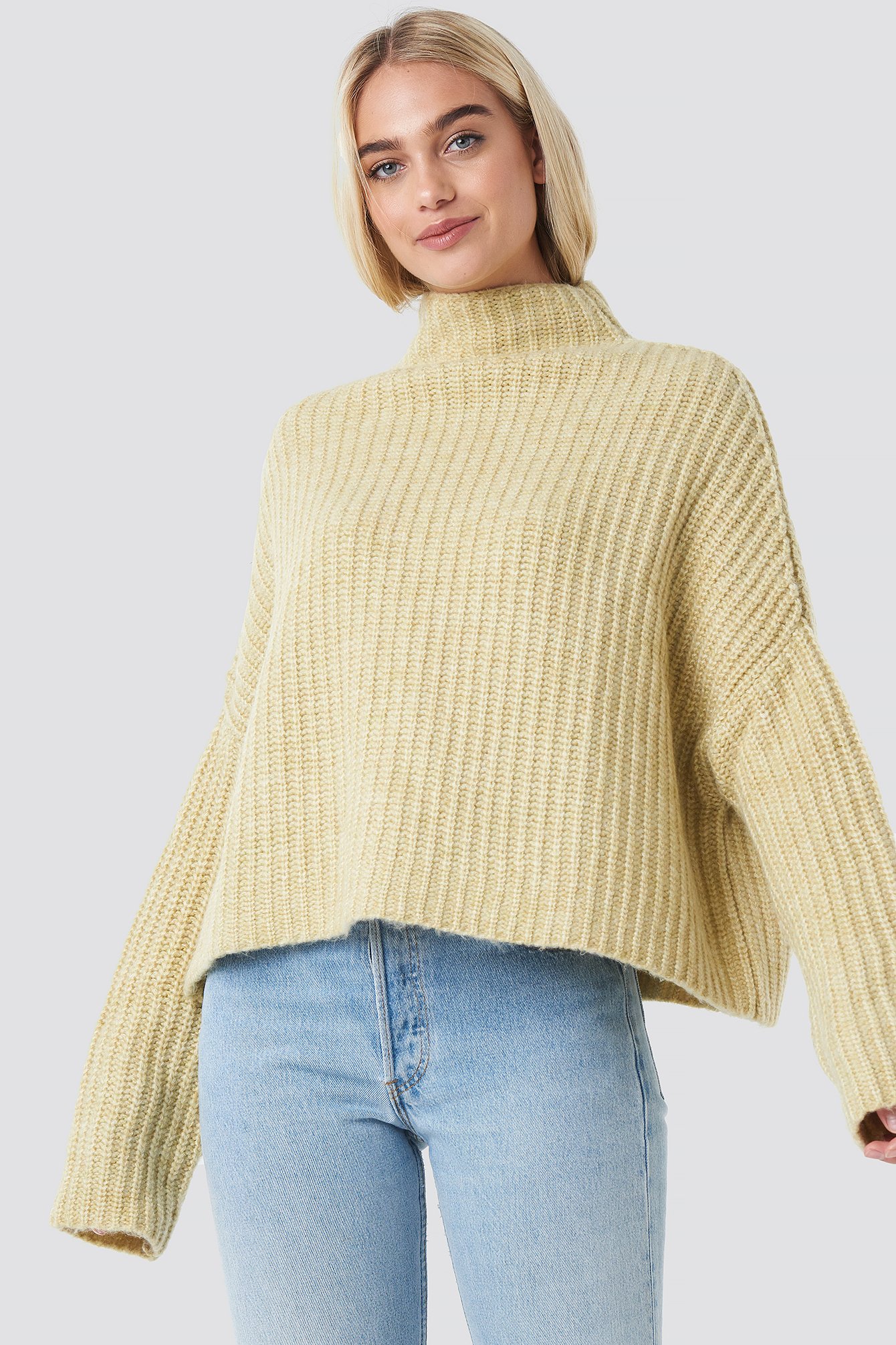 Boxy High Neck Knitted Sweater Yellow | na-kd.com