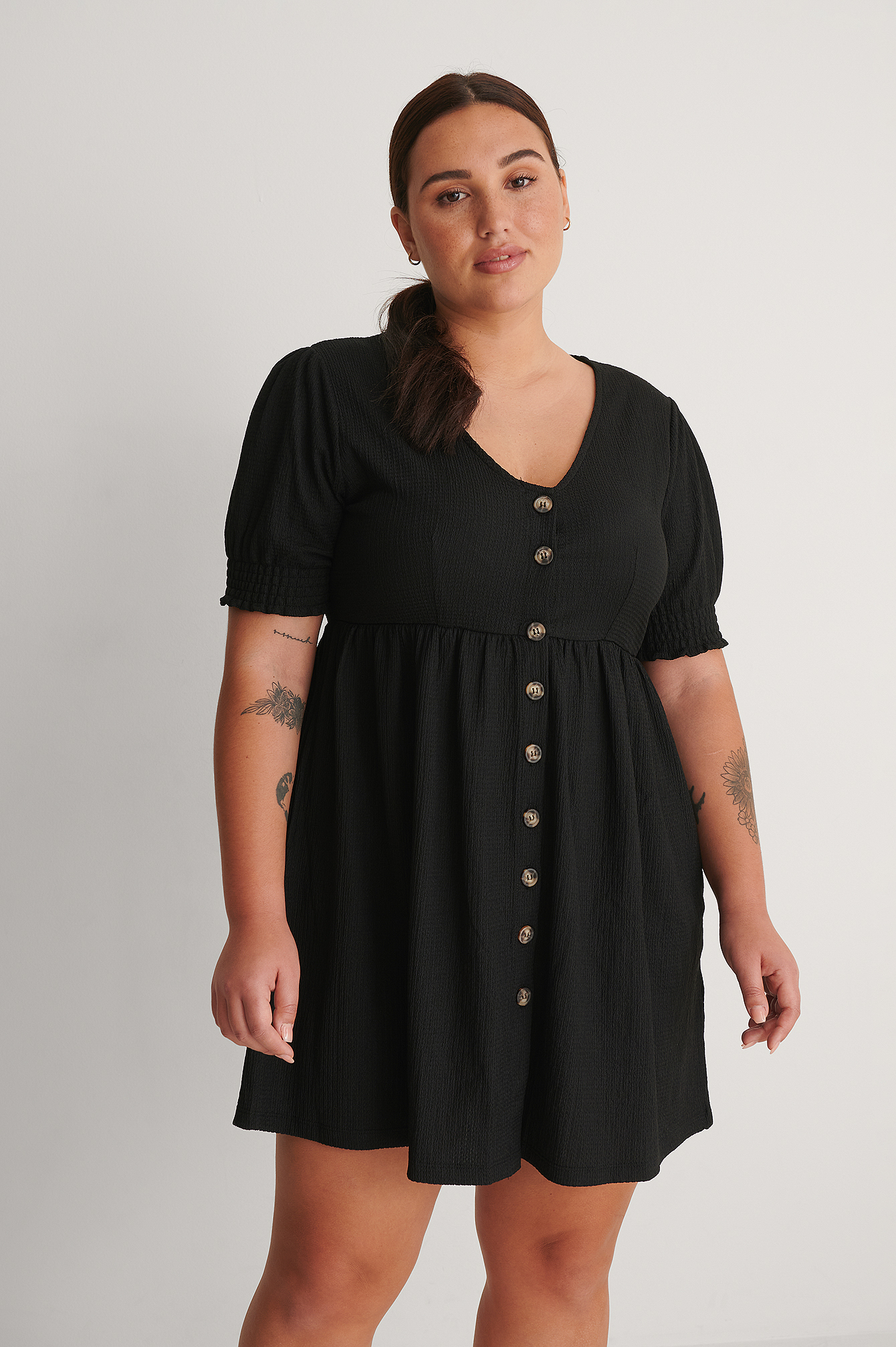 Button Up Jersey Dress Black | NA-KD