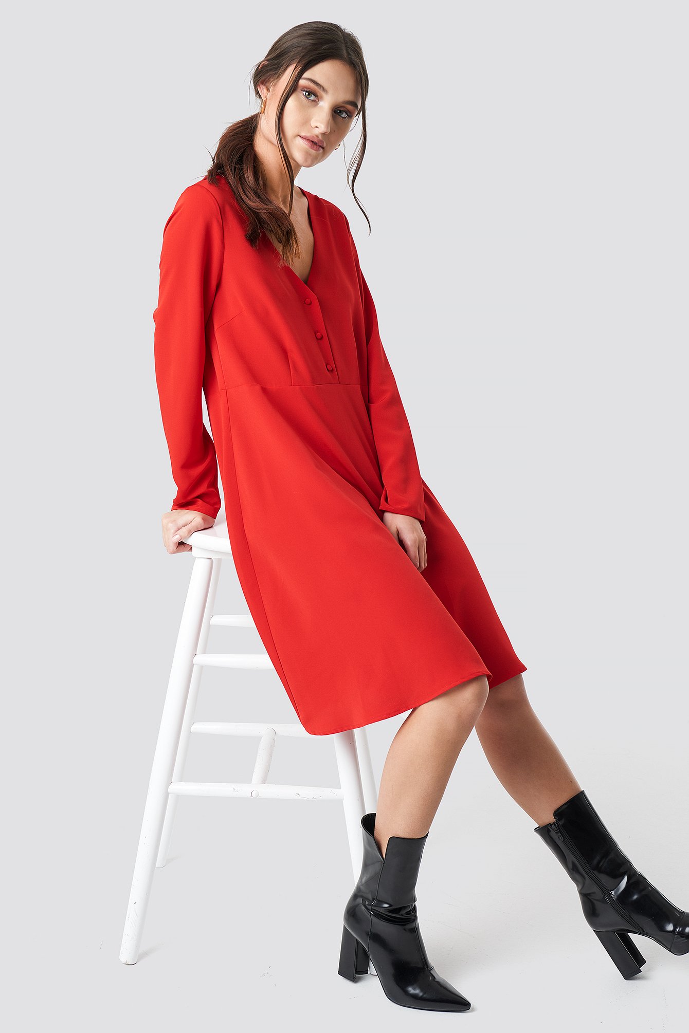 red button up dress