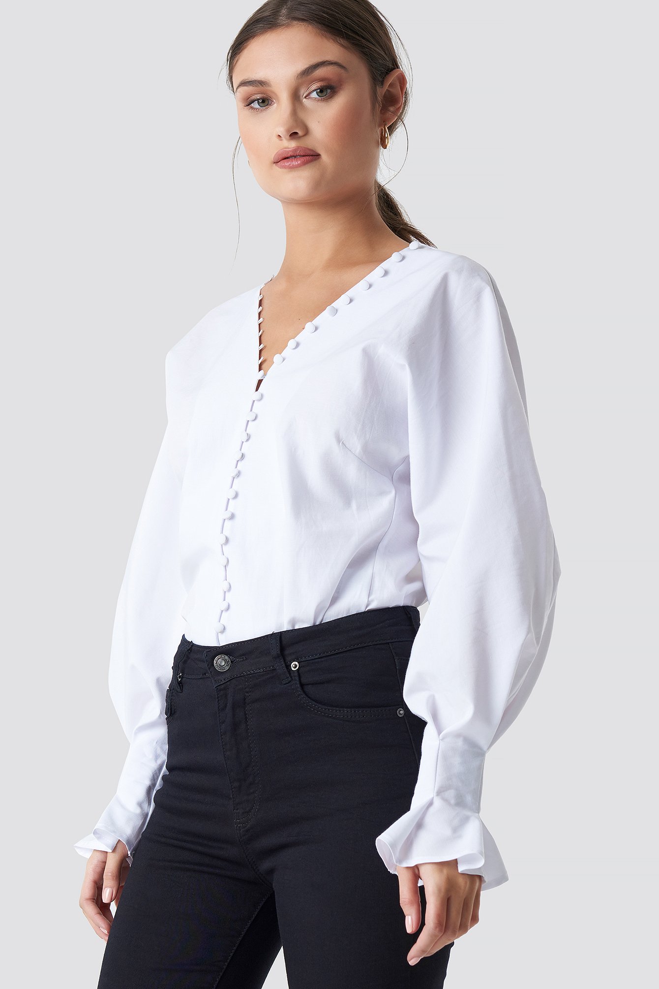 Buttoned Volume Sleeve Blouse White | NA-KD