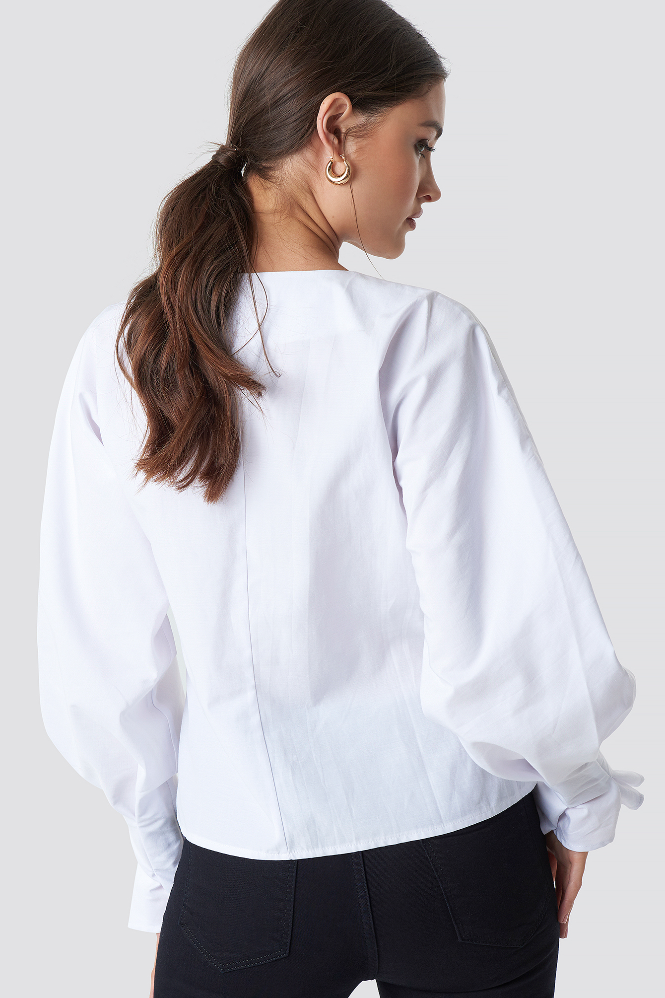 Buttoned Volume Sleeve Blouse White Na