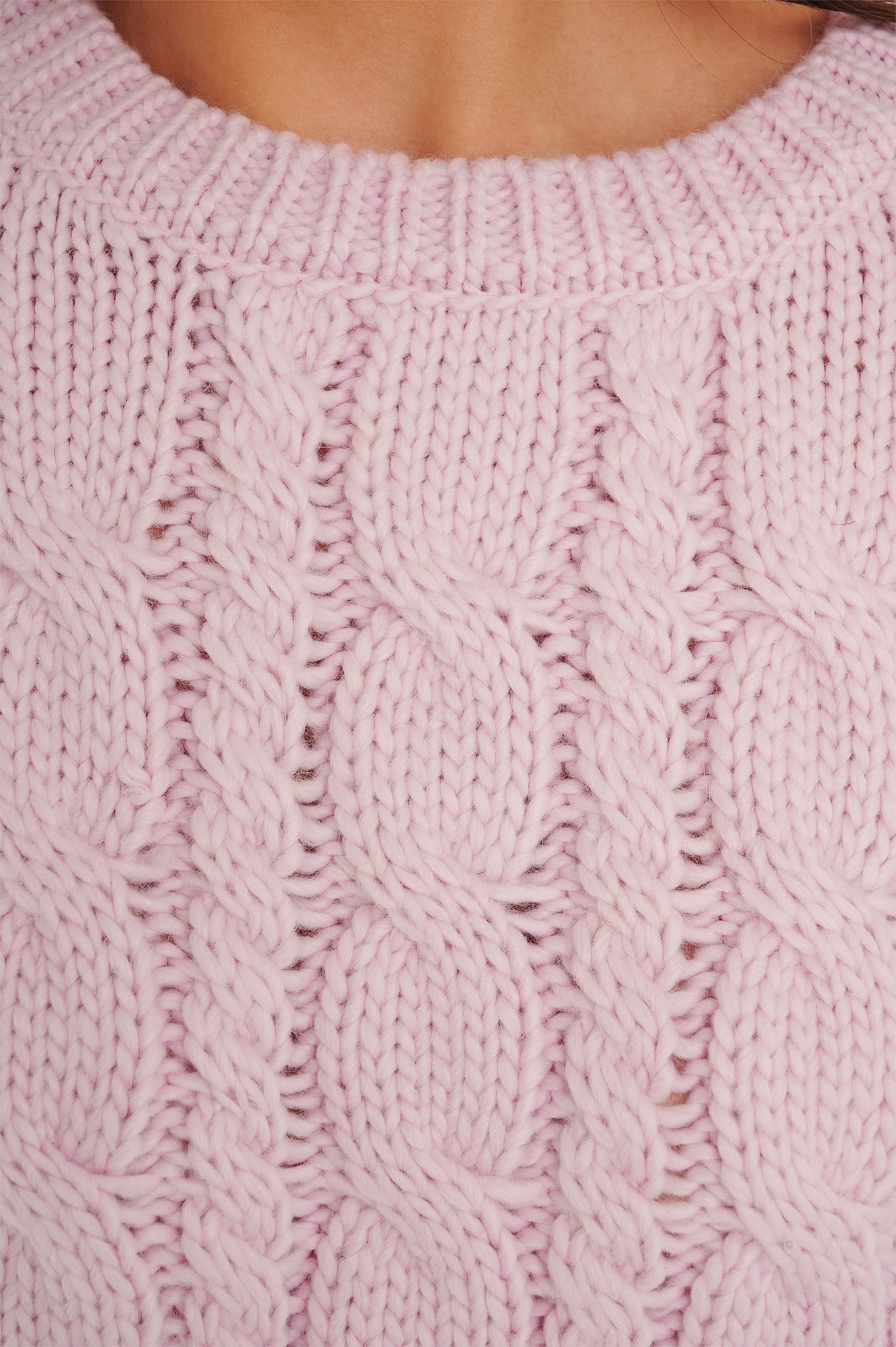 Cable Knitted Round Neck Sweater Pink Na