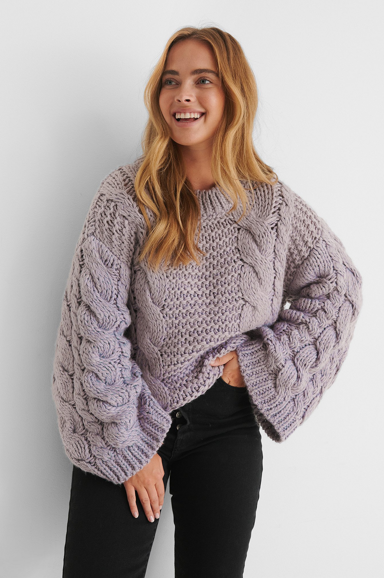 Chunky Cable Knitted Sweater Purple