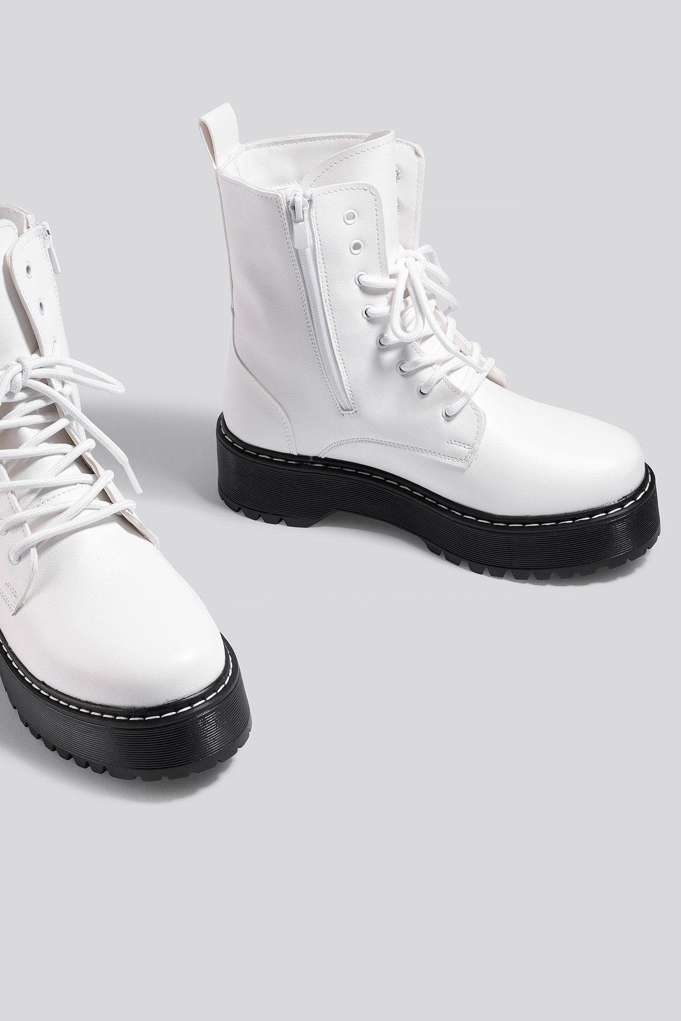 chunky white combat boots