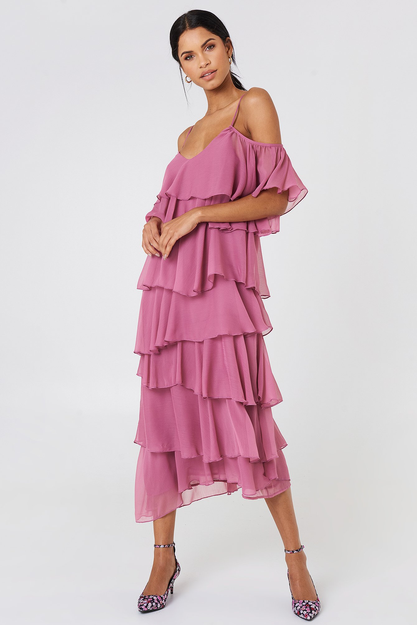 rose cold shoulder dress