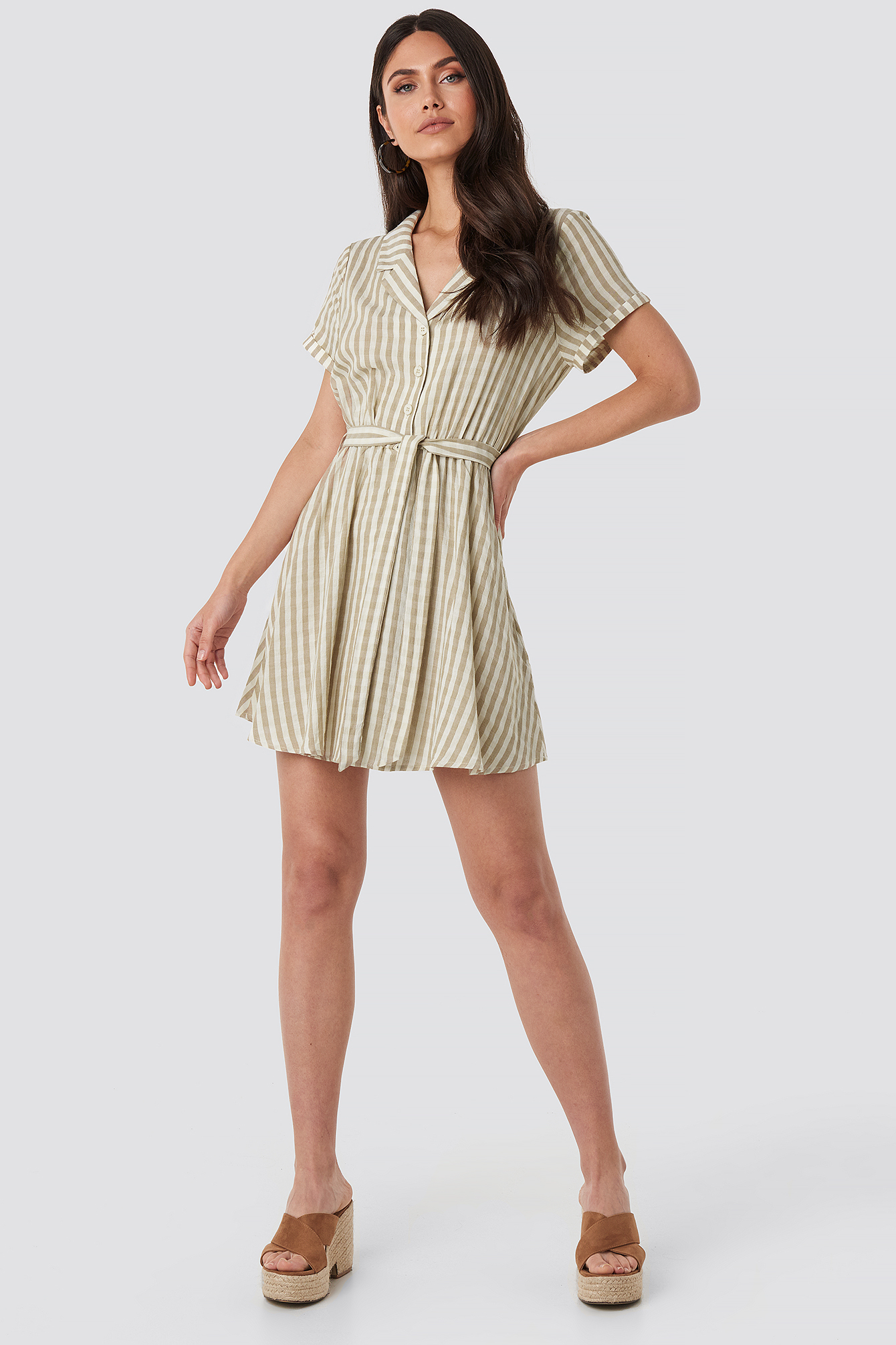 striped collared shirt dress