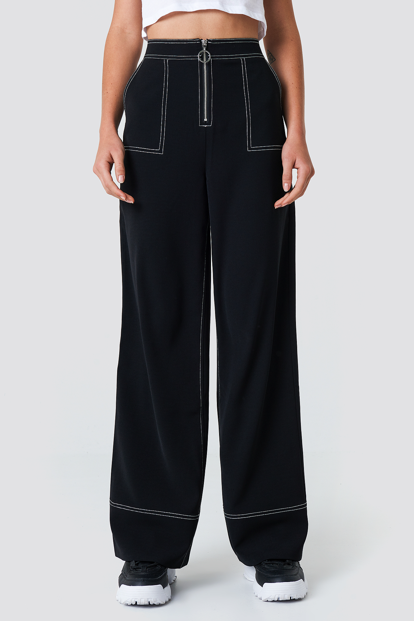 Contrast Seam Wide Pants Black | na-kd.com