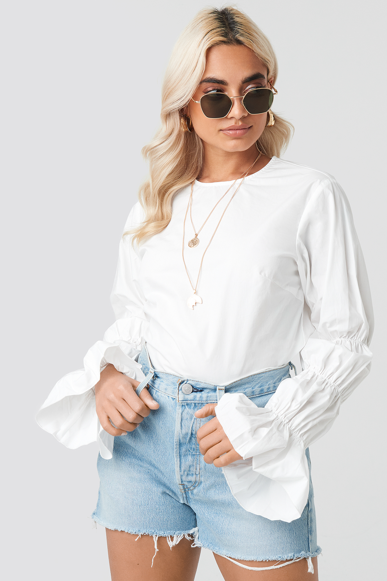 Cotton Gathered Sleeve Blouse White | NA-KD