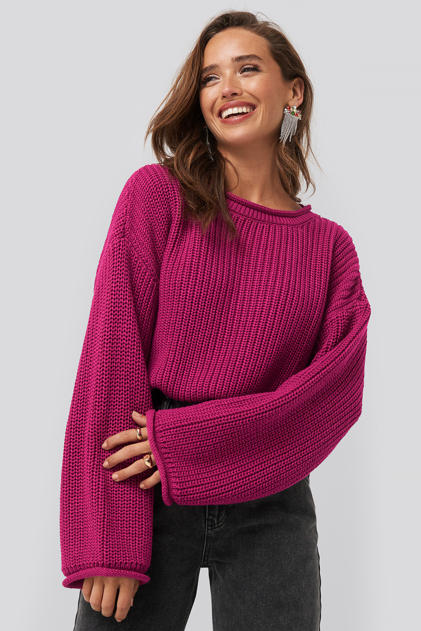 Cropped Boat Neck Knitted Sweater Rosa Na Kd 1409