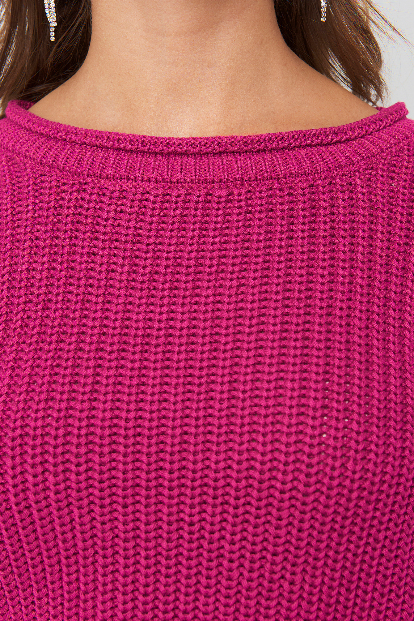 Cropped Boat Neck Knitted Sweater Pink