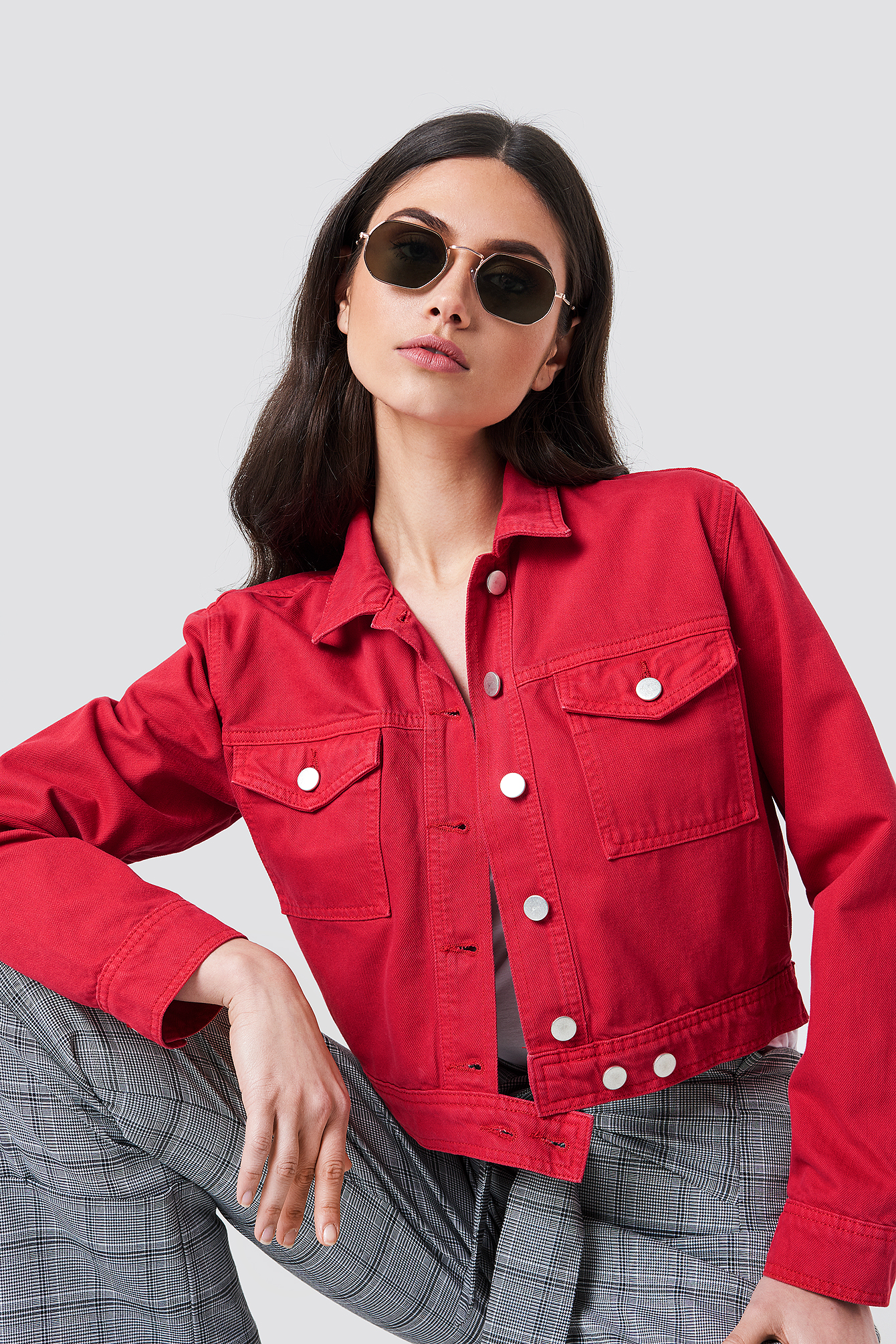 Andersson Bell Alice Puff Sleeve Cropped Denim Jacket - Red | Garmentory