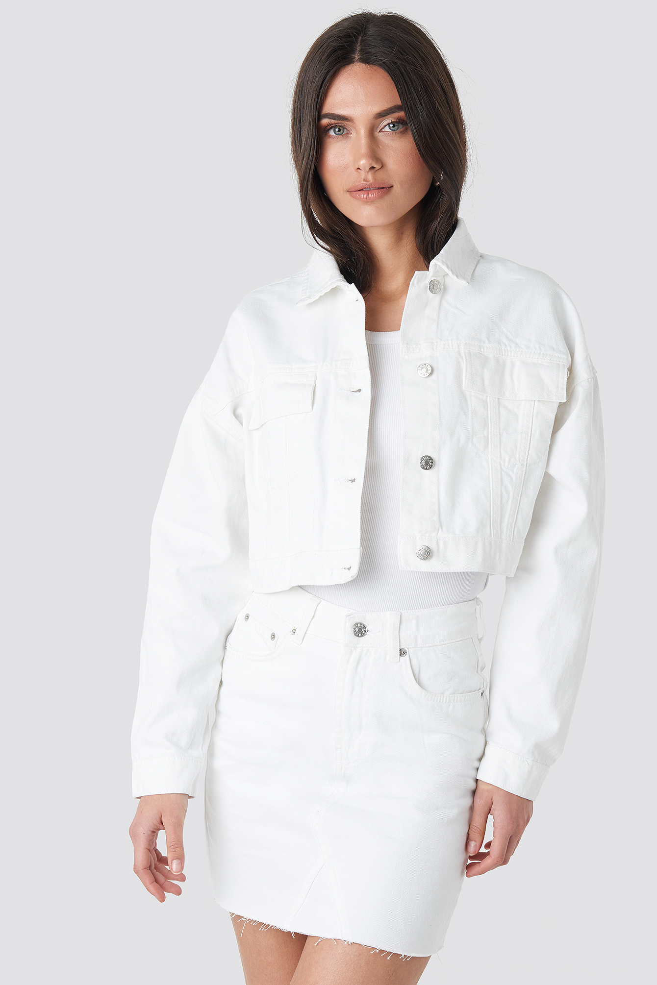 cropped white denim jacket