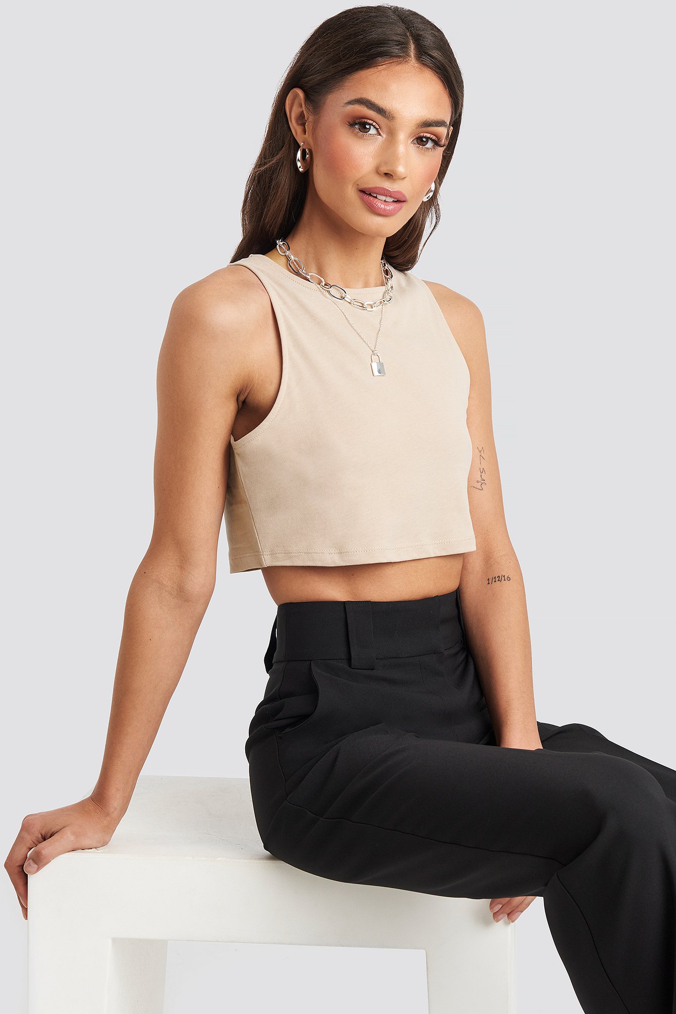 Cropped Tank Top Beige | na-kd.com