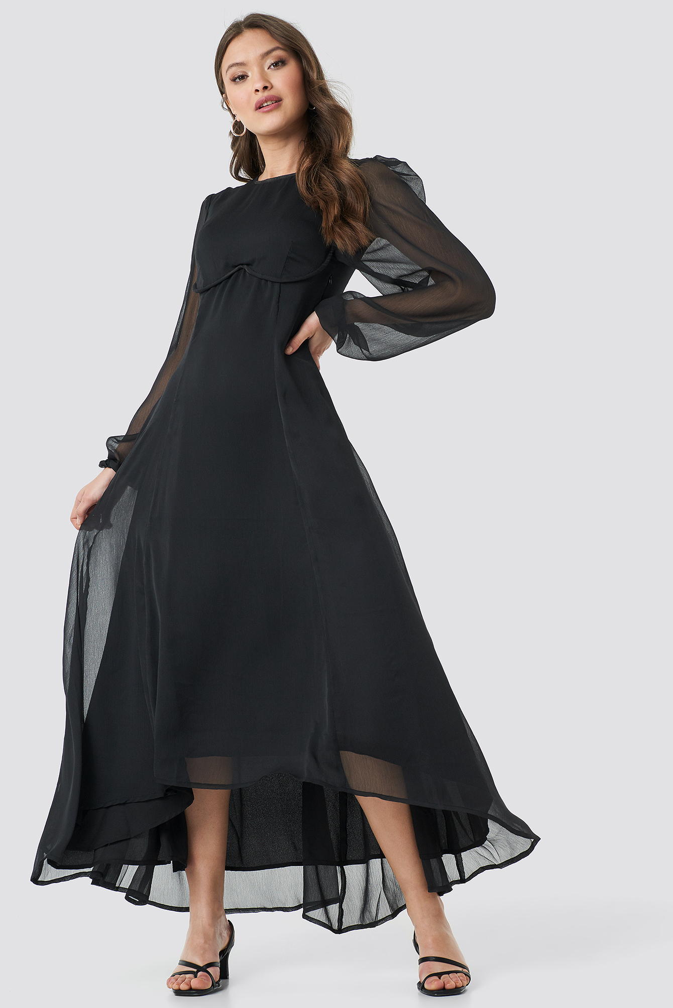 Cup Detail Chiffon Dress Black | NA-KD