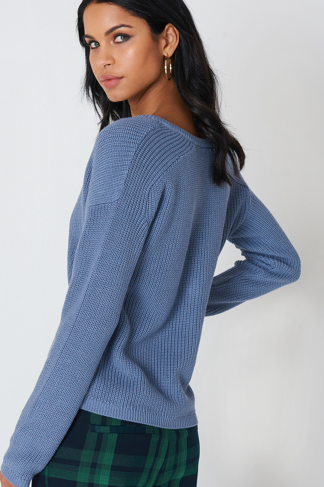 Deep V-neck Sweater Blue | na-kd.com