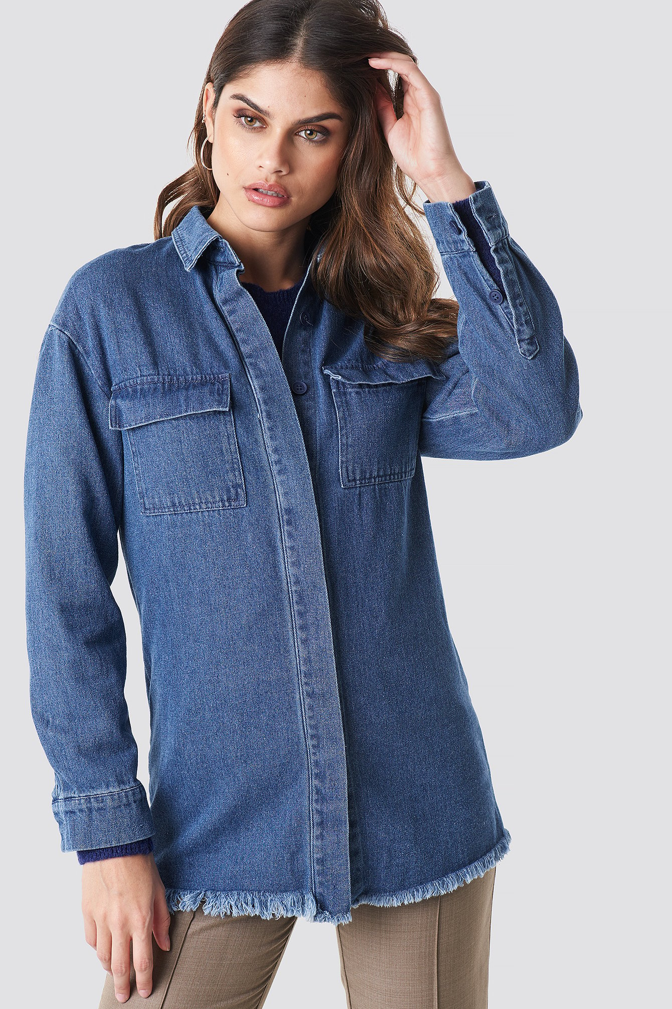 Denim raw Hem Shirt Blue | NA-KD