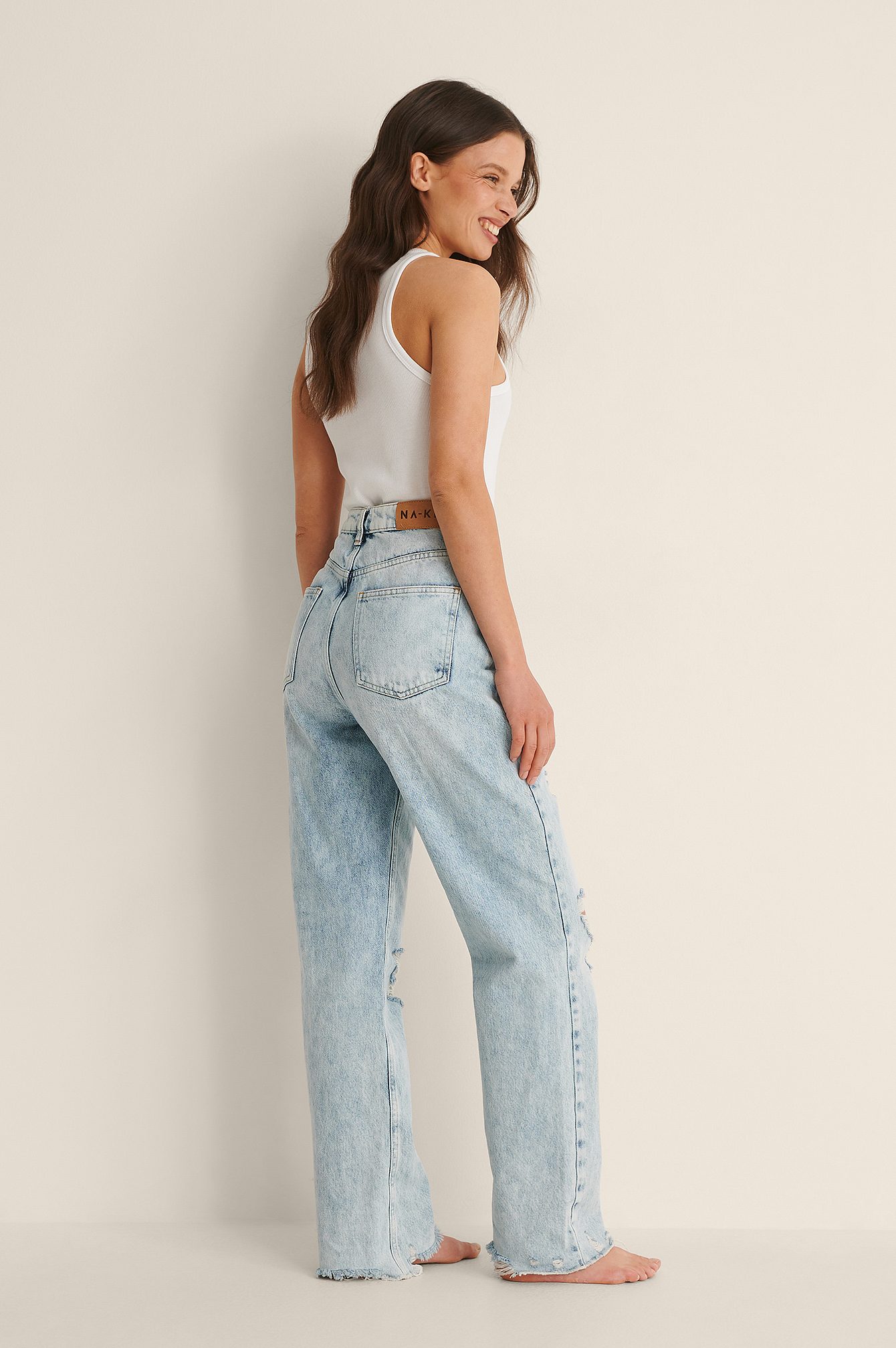 Destroyed High Waist Jeans Blue | na-kd.com